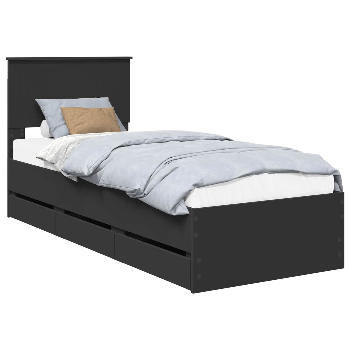 Bed Frame with Drawer Black 75 x 190 cm Engineer Wood