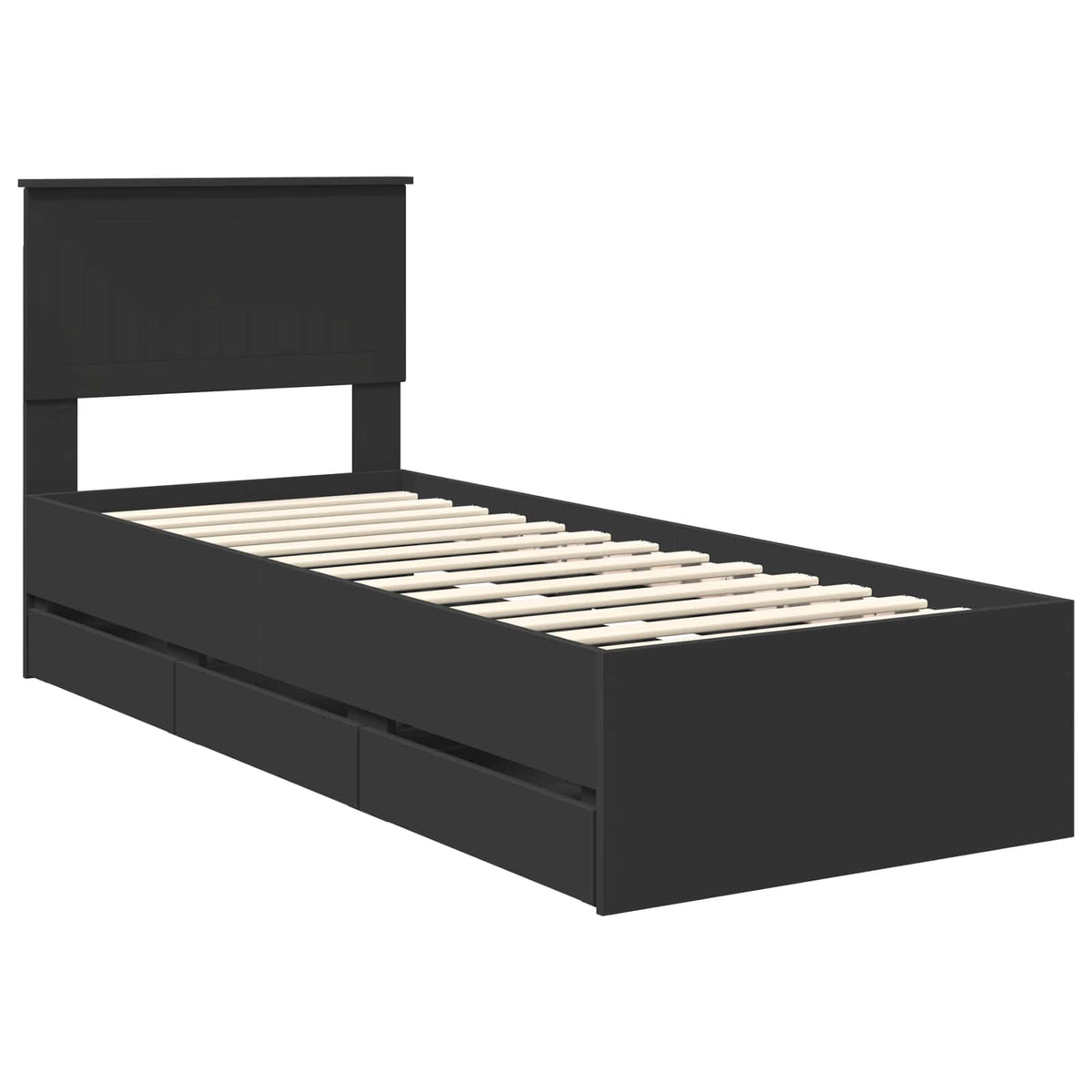 Bed Frame with Drawer Black 75 x 190 cm Engineer Wood