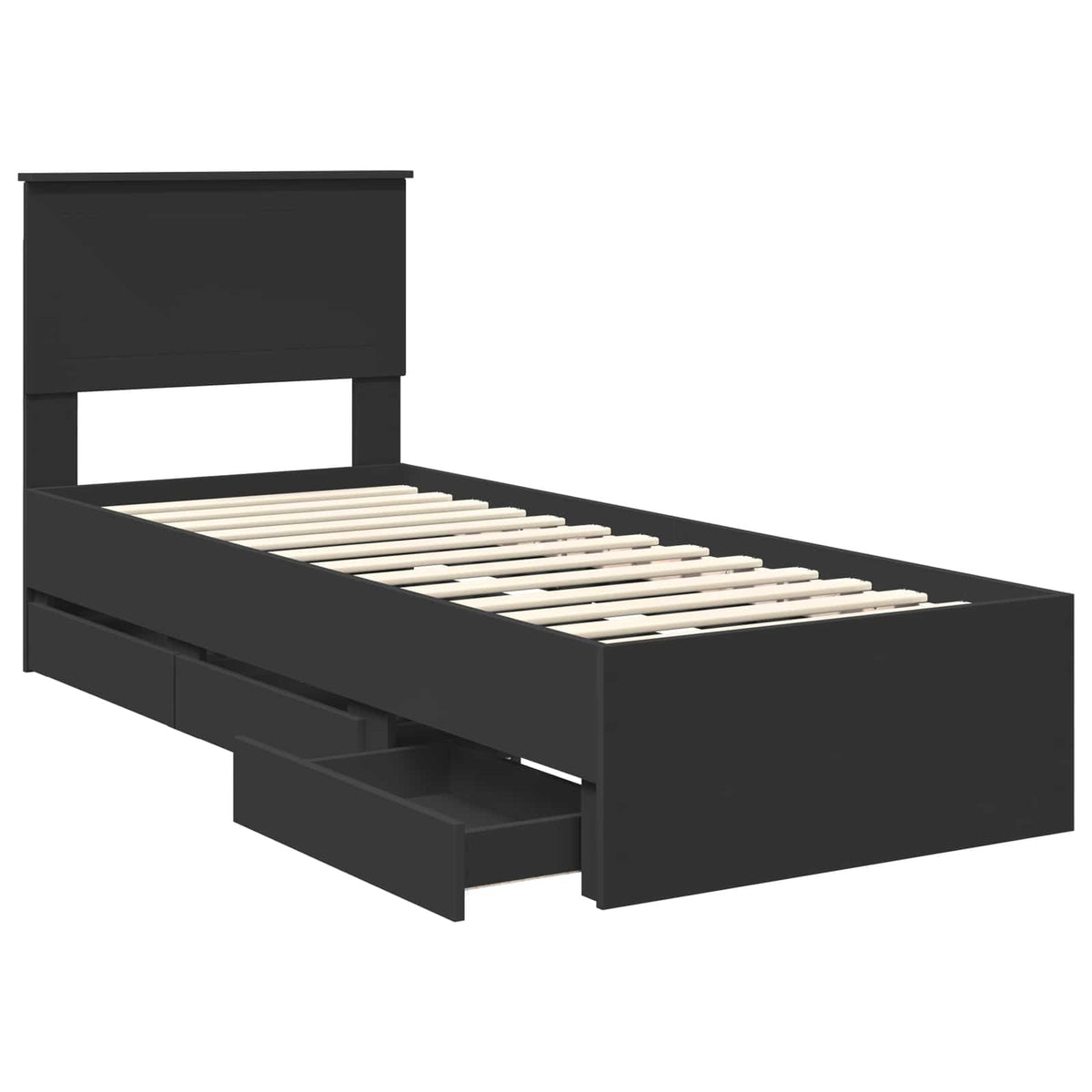 Bed Frame with Drawer Black 75 x 190 cm Engineer Wood