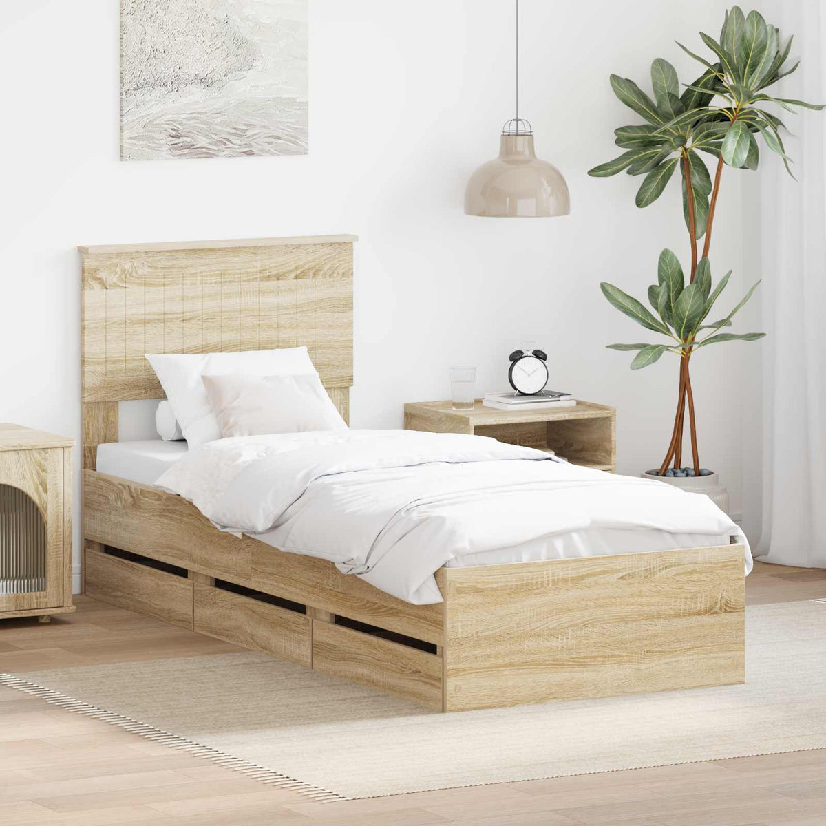 Bed Frame with Drawer Sonoma Oak 75 x 190 cm Engineer Wood