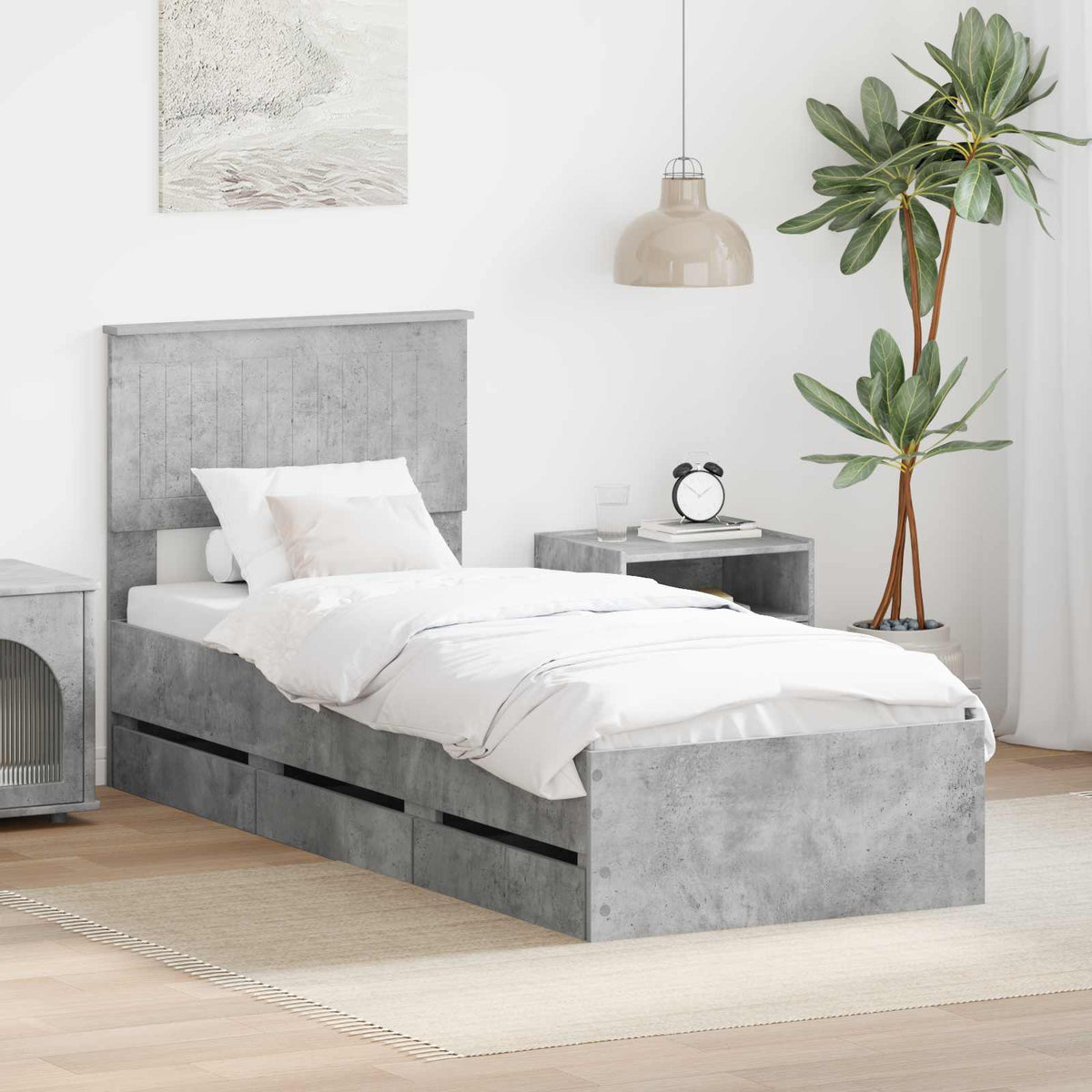 Bed Frame with Drawer Concrete Grey 75 x 190 cm Engineer Wood