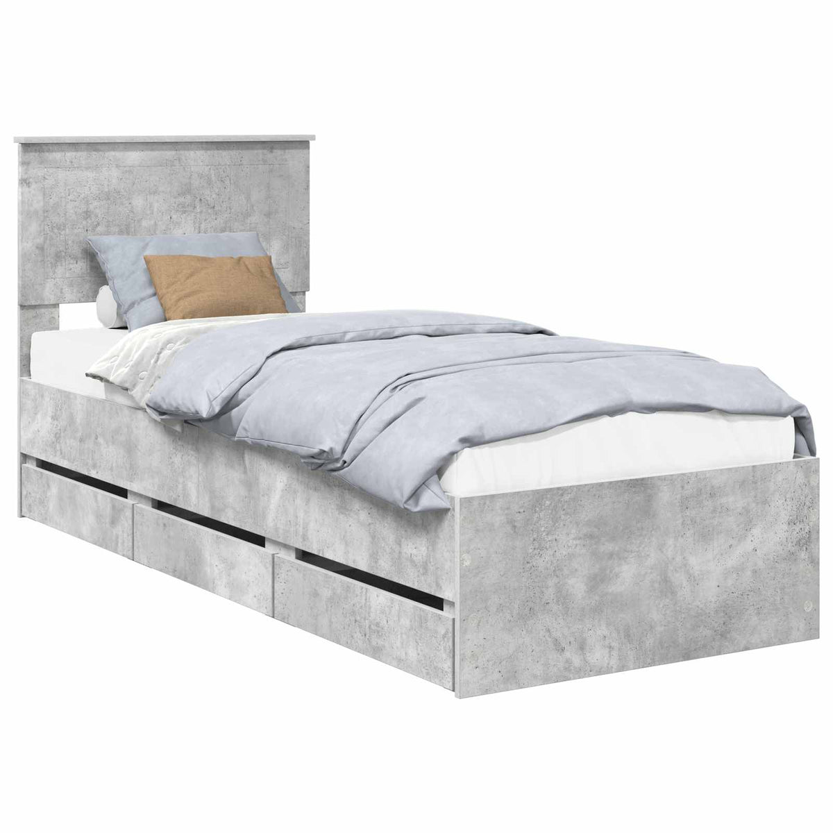 Bed Frame with Drawer Concrete Grey 75 x 190 cm Engineer Wood