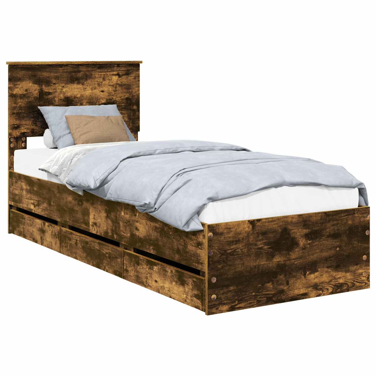 Bed Frame with Drawer Smoked Oak 75 x 190 cm Engineer Wood