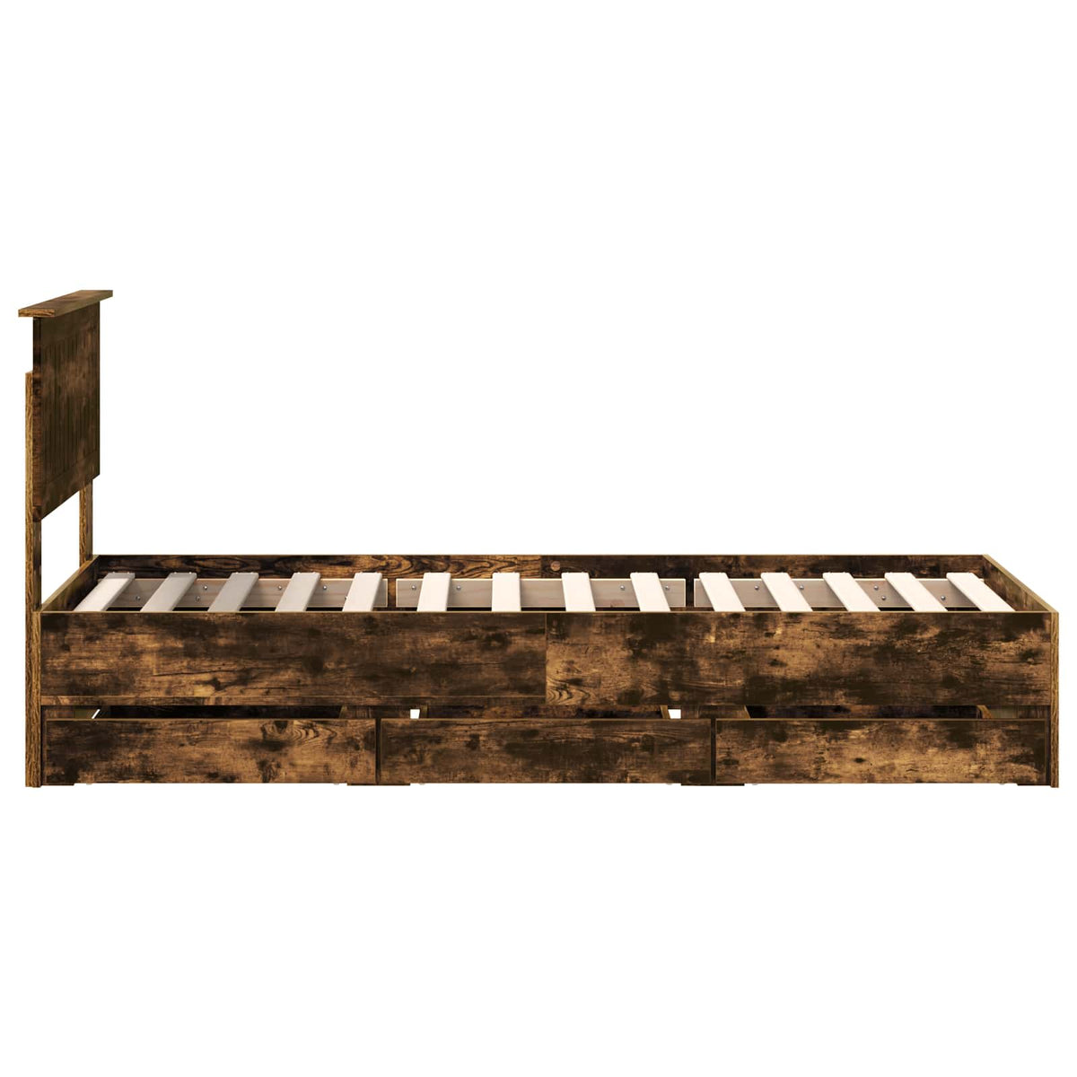 Bed Frame with Drawer Smoked Oak 75 x 190 cm Engineer Wood