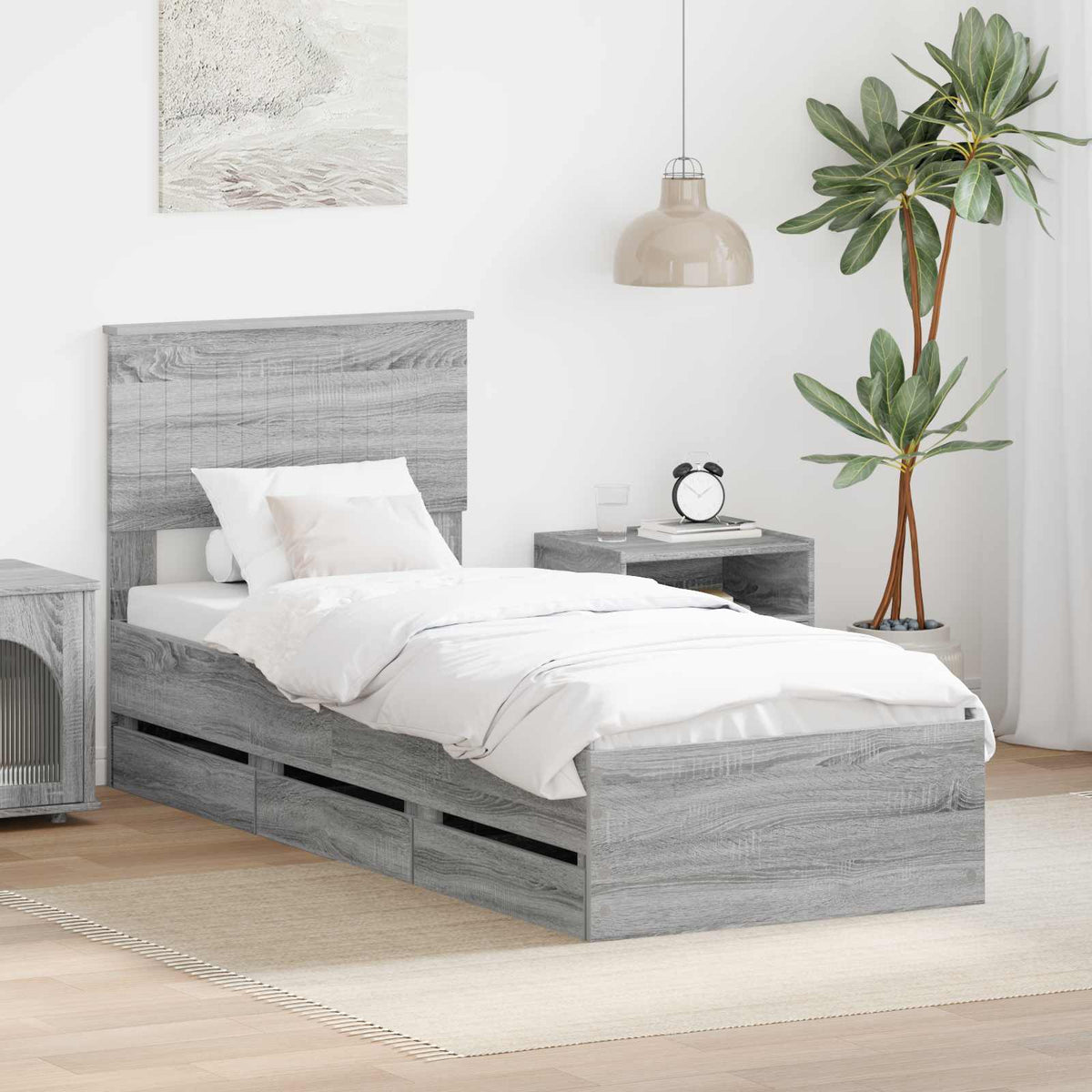 Bed Frame with Drawer Grey Sonoma 75 x 190 cm Engineer Wood