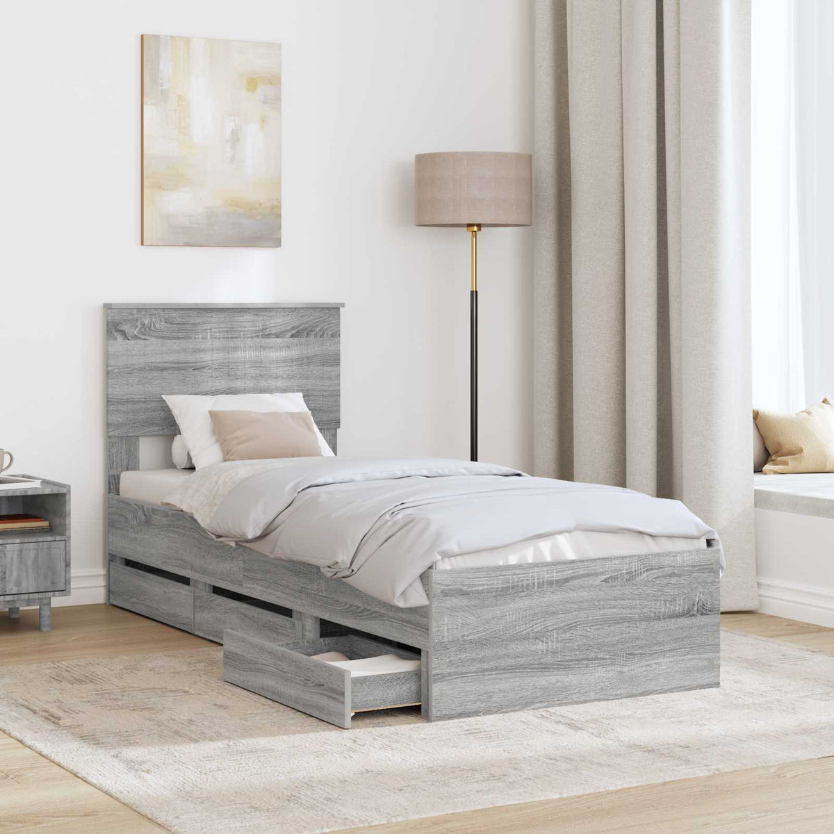 Bed Frame with Drawer Grey Sonoma 75 x 190 cm Engineer Wood