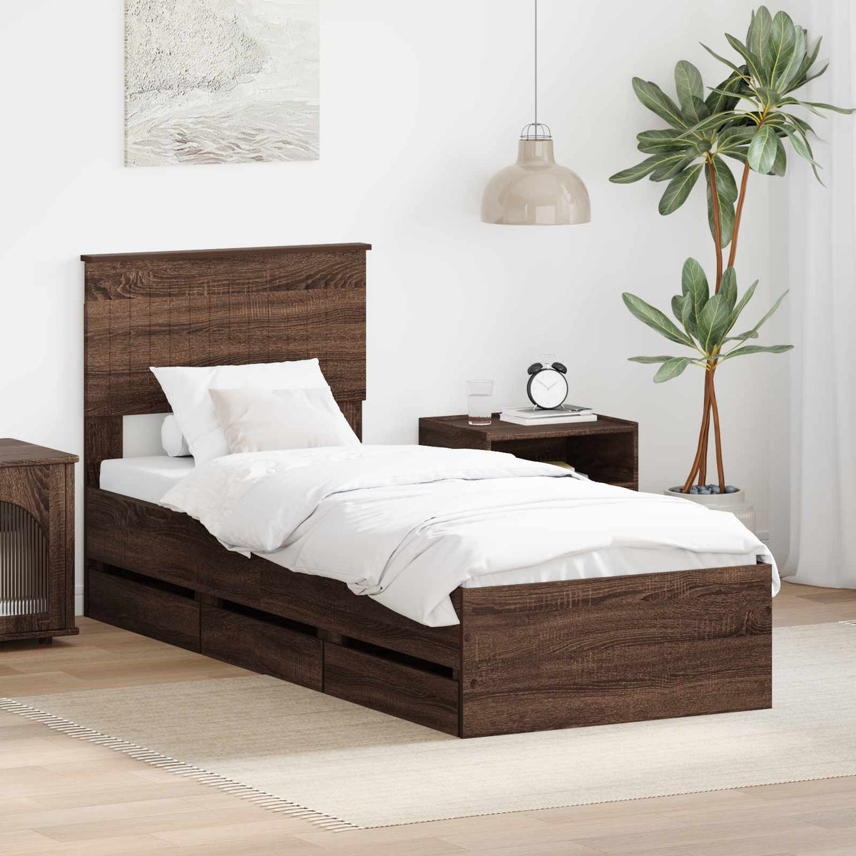 Bed Frame with Drawer Brown Oak 75 x 190 cm Engineer Wood