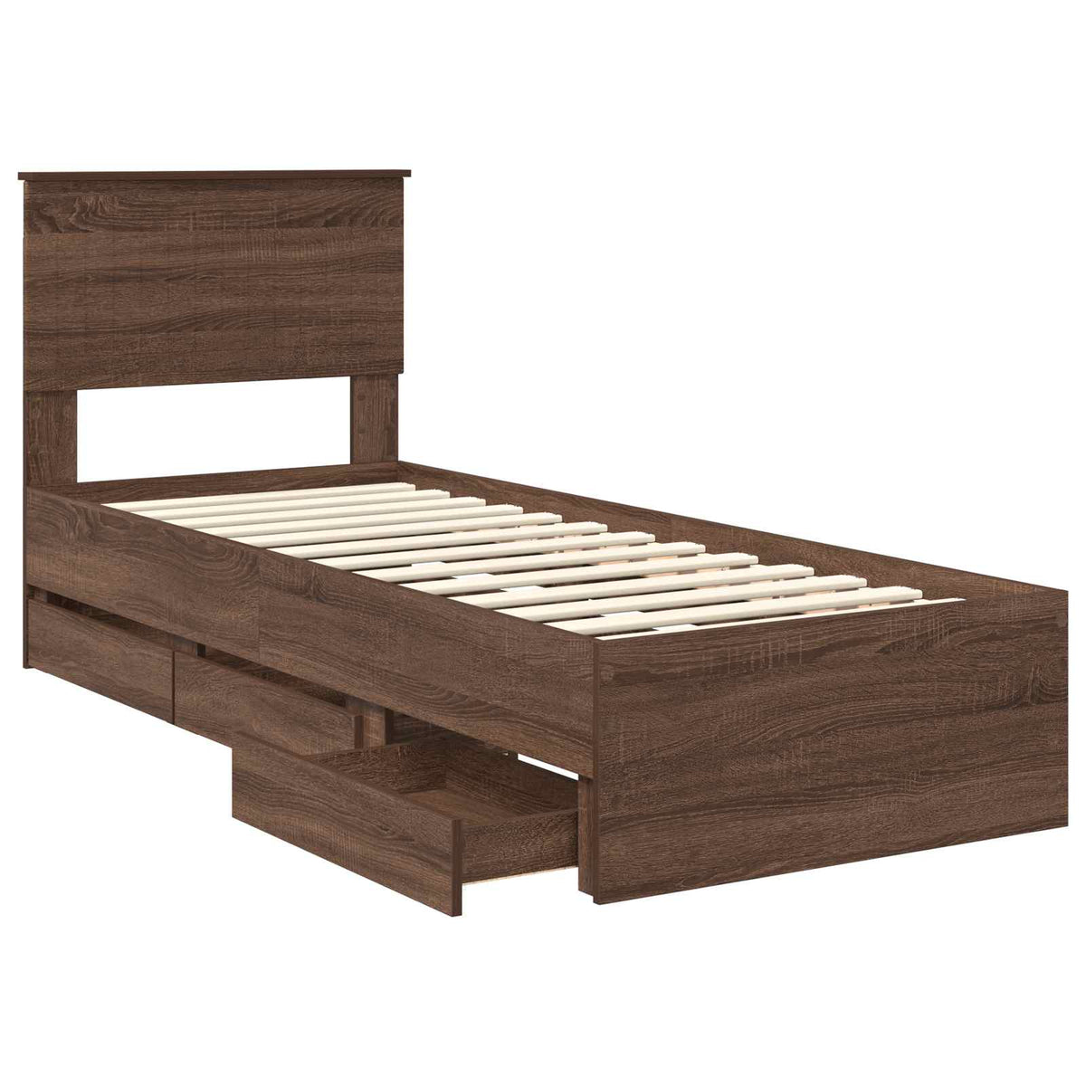 Bed Frame with Drawer Brown Oak 75 x 190 cm Engineer Wood