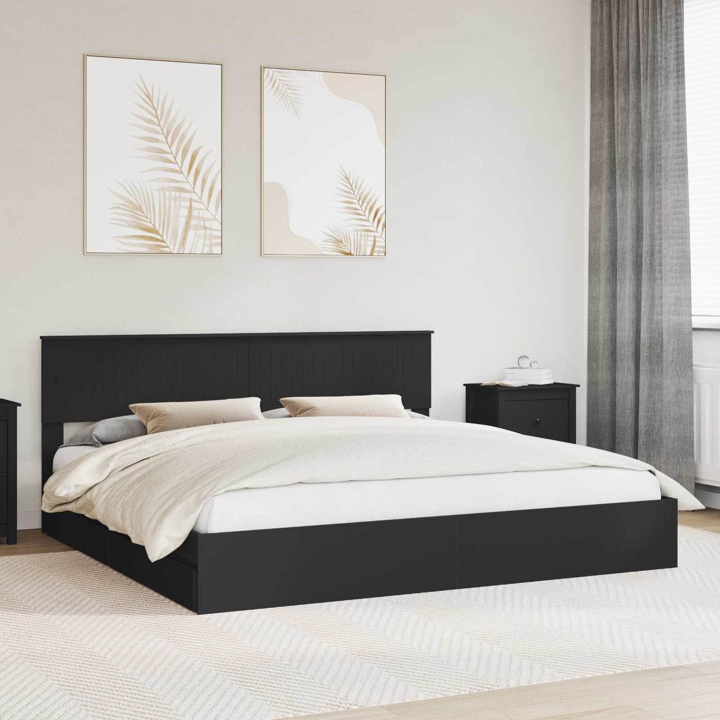 Storage Bed with Headboard Black 200 x 200 cm Engineered Wood