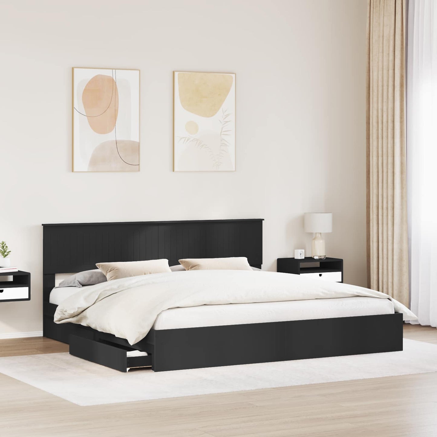 Storage Bed with Headboard Black 200 x 200 cm Engineered Wood