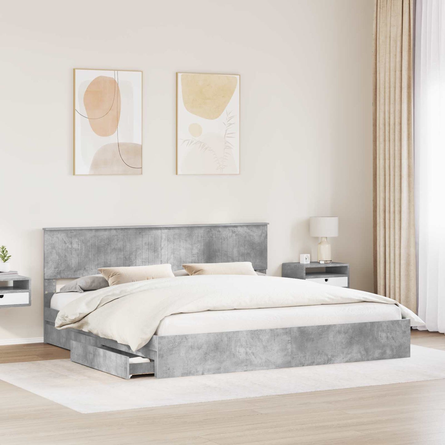 Storage Bed Concrete Grey 200 x 200 cm Engineered Wood