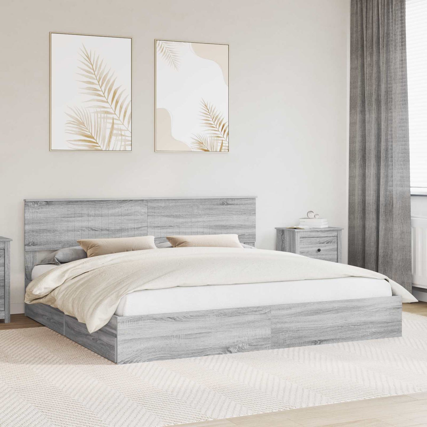 Storage Bed Grey Sonoma 200 x 200 cm Engineered Wood