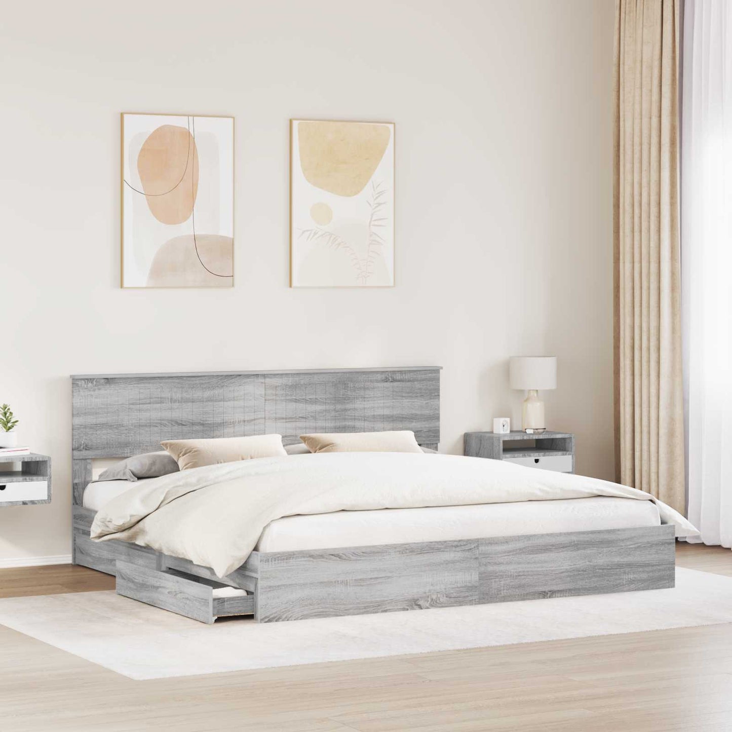 Storage Bed Grey Sonoma 200 x 200 cm Engineered Wood
