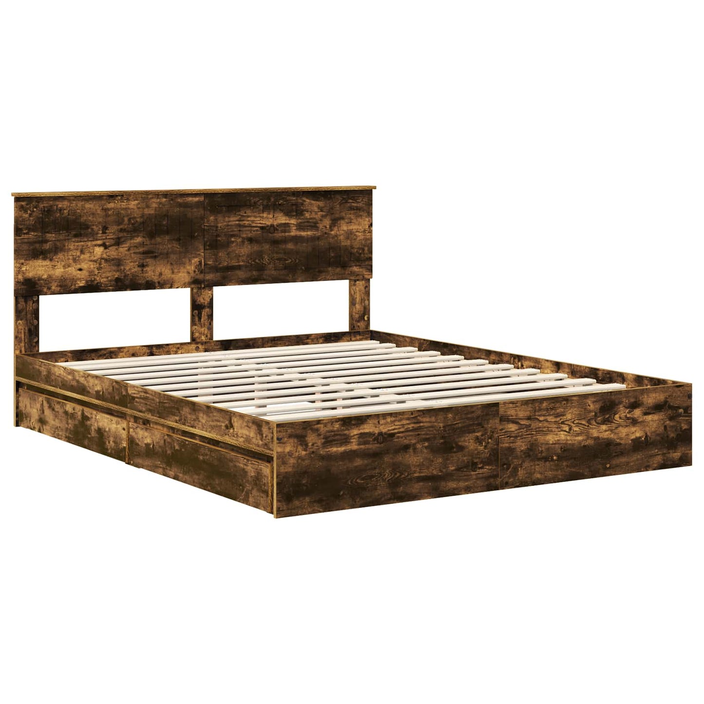 Storage Bed with Drawer Smoked Oak 160 x 200 cm Engineered Wood