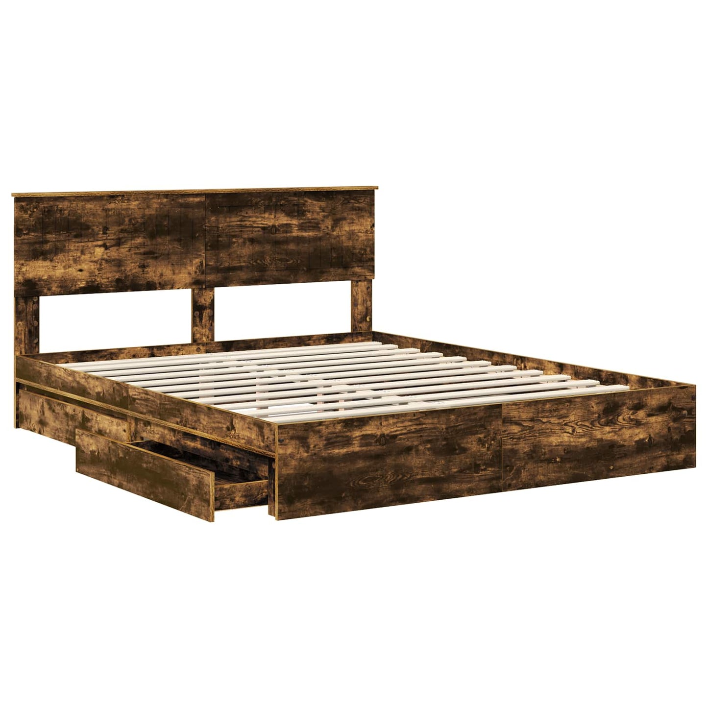 Storage Bed with Drawer Smoked Oak 160 x 200 cm Engineered Wood