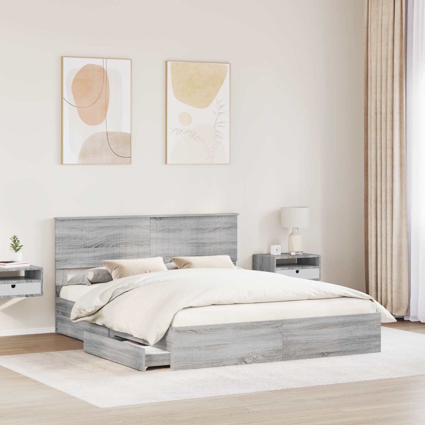 Storage Bed Grey Sonoma 160 x 200 cm Engineered Wood