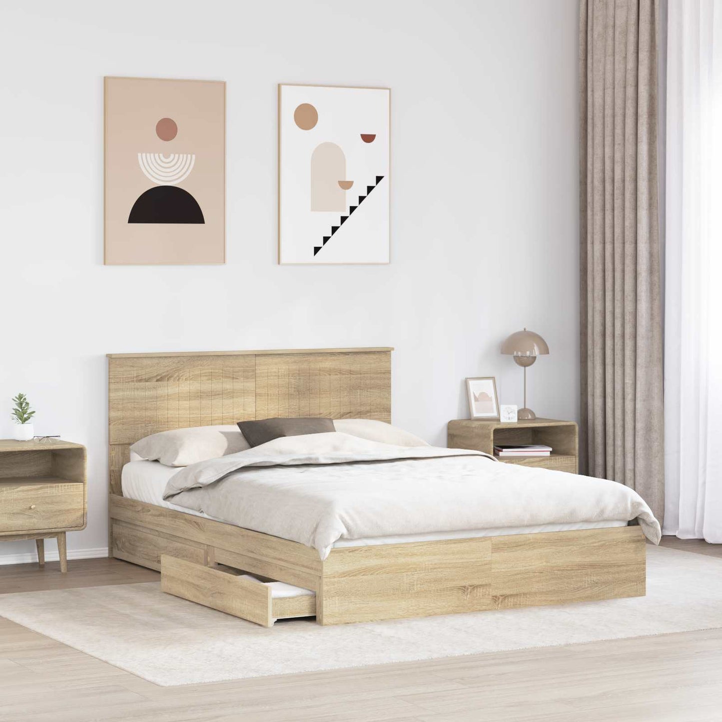Storage Bed with Drawer Sonoma Oak 140 x 190 cm Engineered Wood