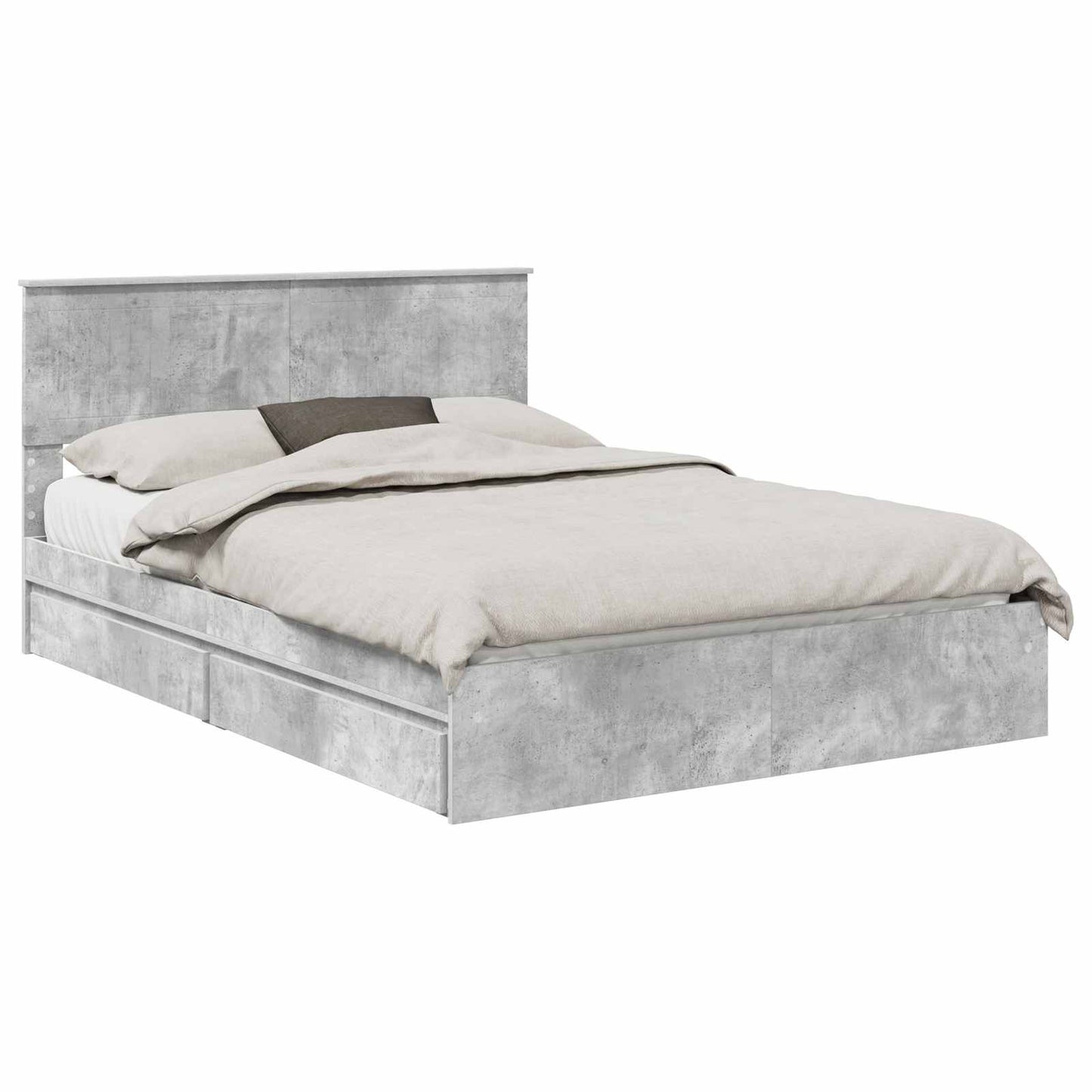 Storage Bed Concrete Grey 135 x 190 cm Engineered Wood