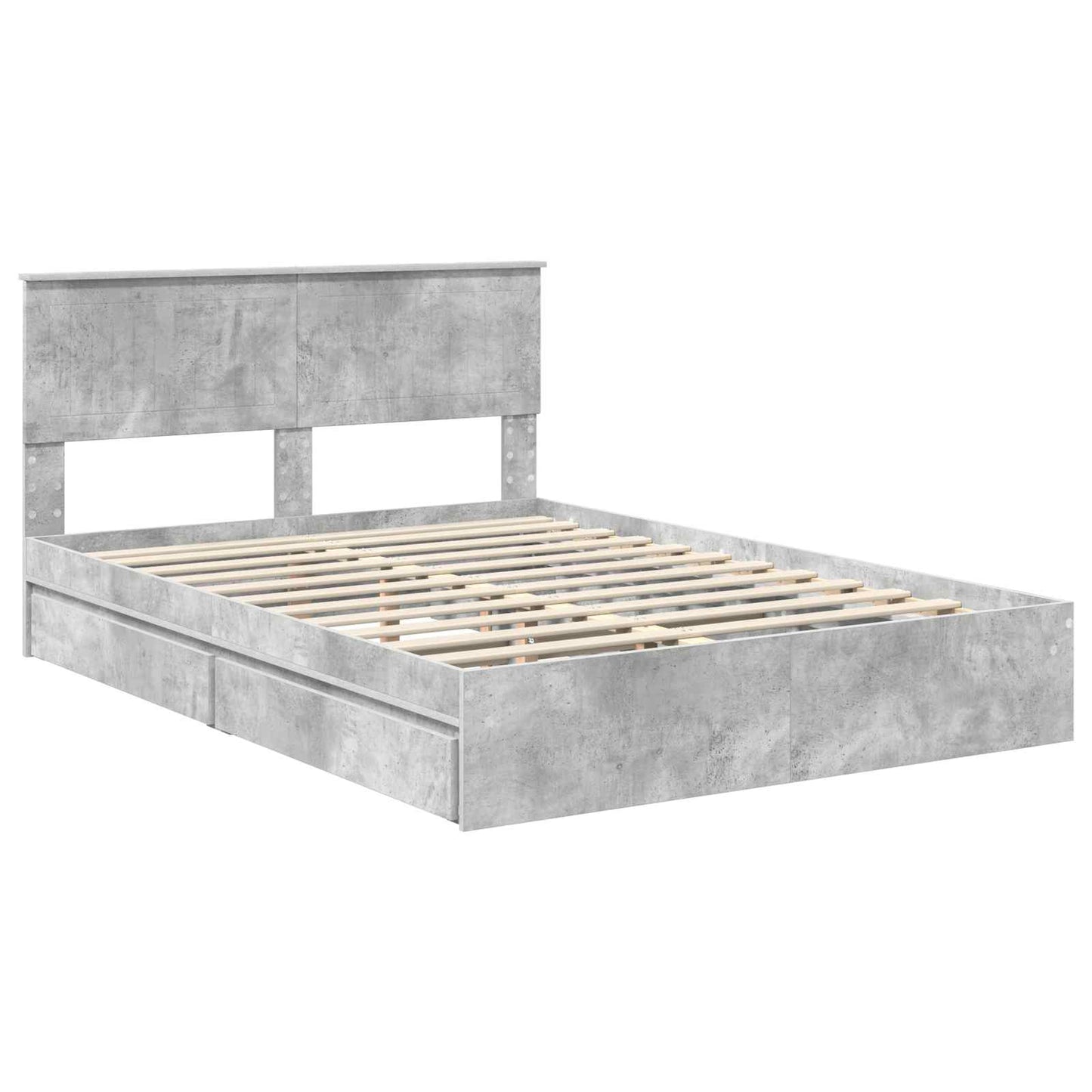 Storage Bed Concrete Grey 135 x 190 cm Engineered Wood