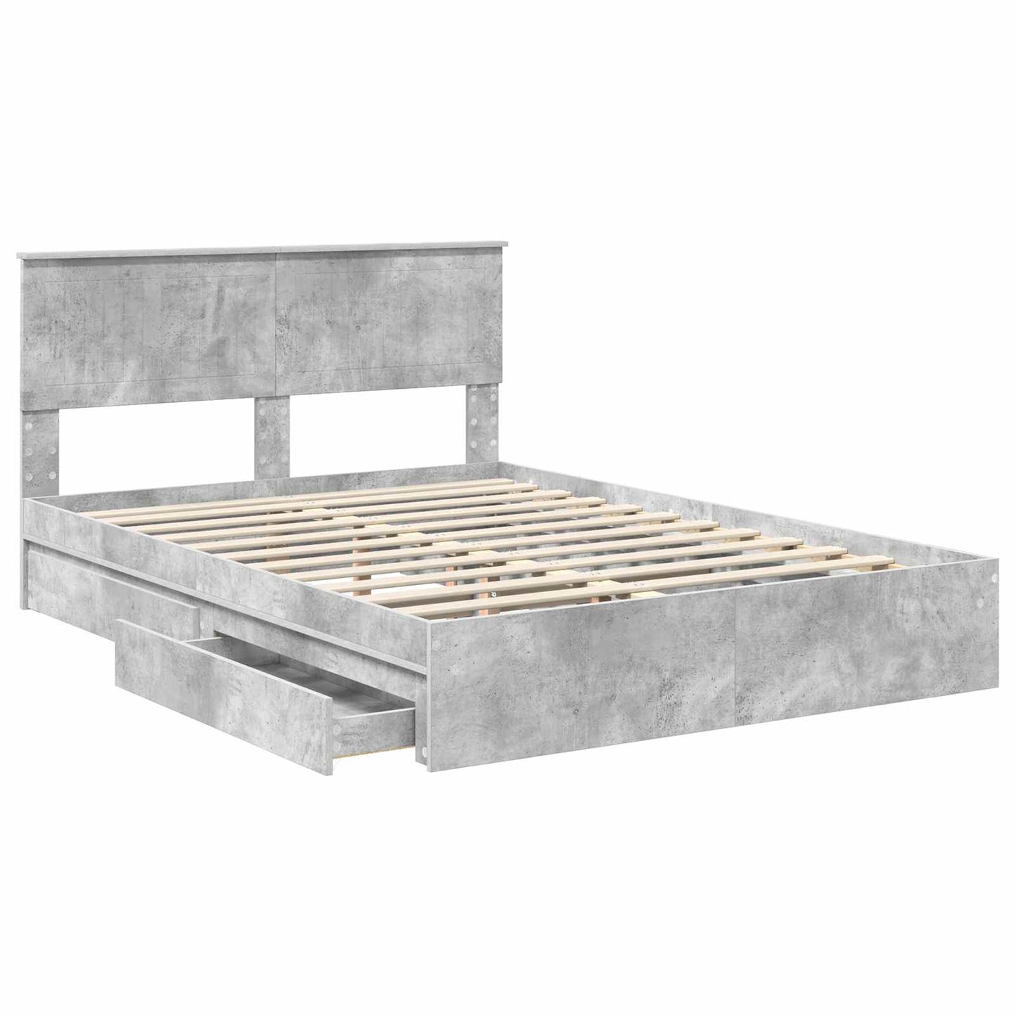 Storage Bed Concrete Grey 135 x 190 cm Engineered Wood