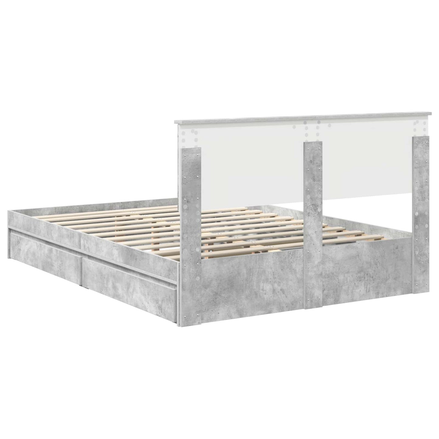 Storage Bed Concrete Grey 135 x 190 cm Engineered Wood