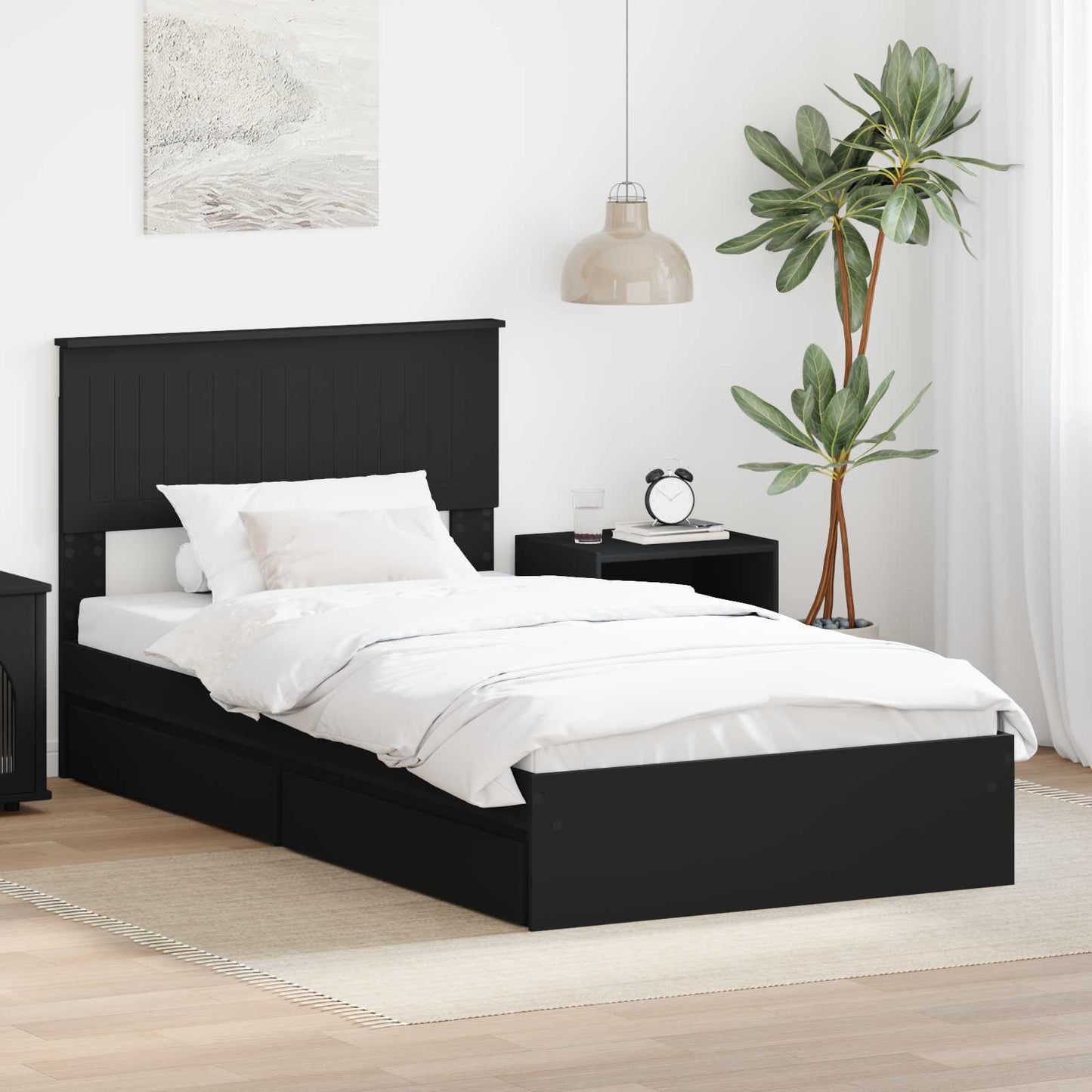Storage Bed with Headboard Black 100 x 200 cm Engineered Wood
