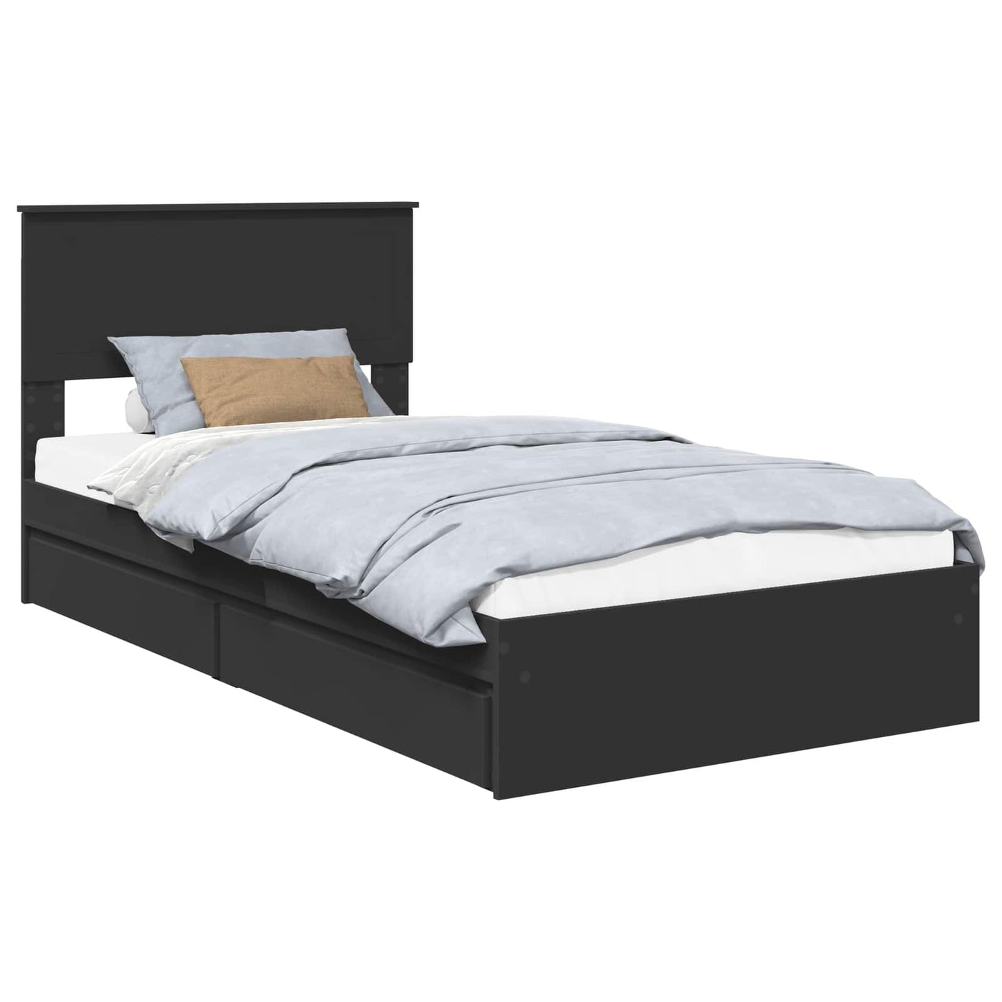 Storage Bed with Headboard Black 100 x 200 cm Engineered Wood