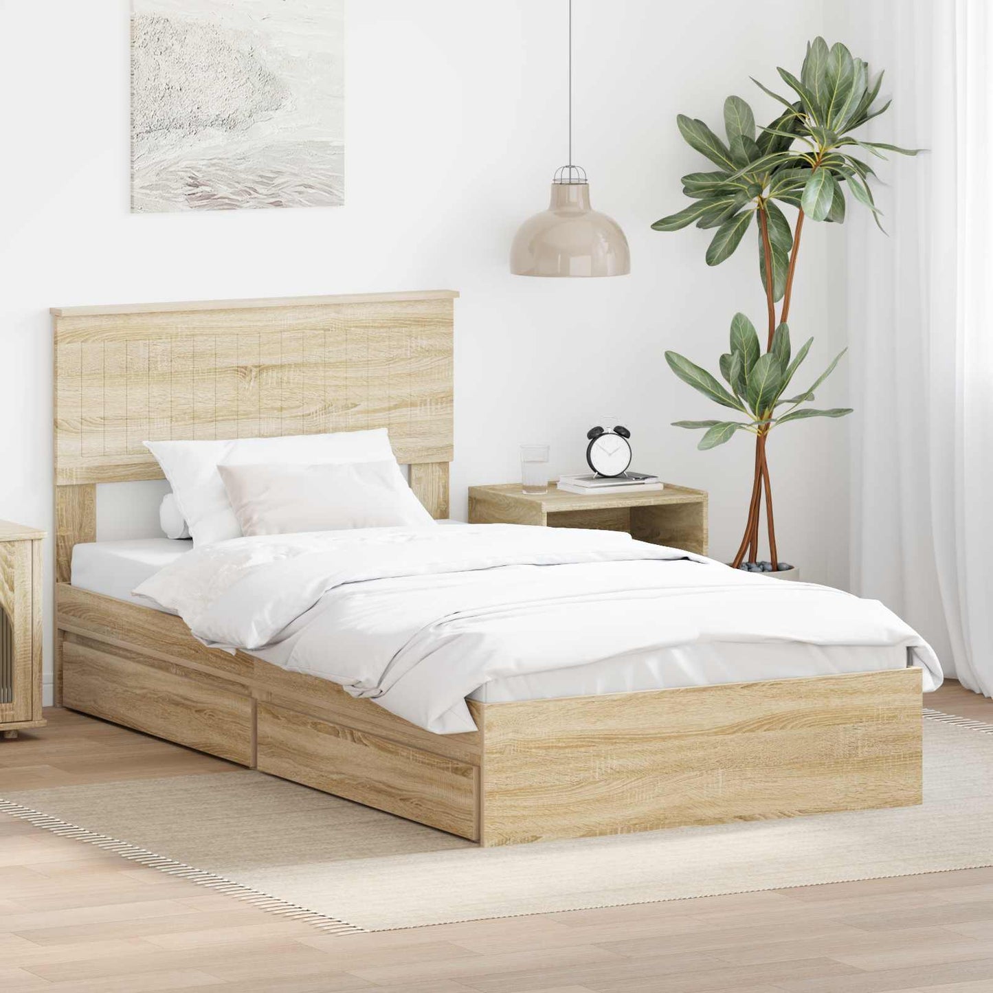 Storage Bed with Drawer Sonoma Oak 100 x 200 cm Engineered Wood