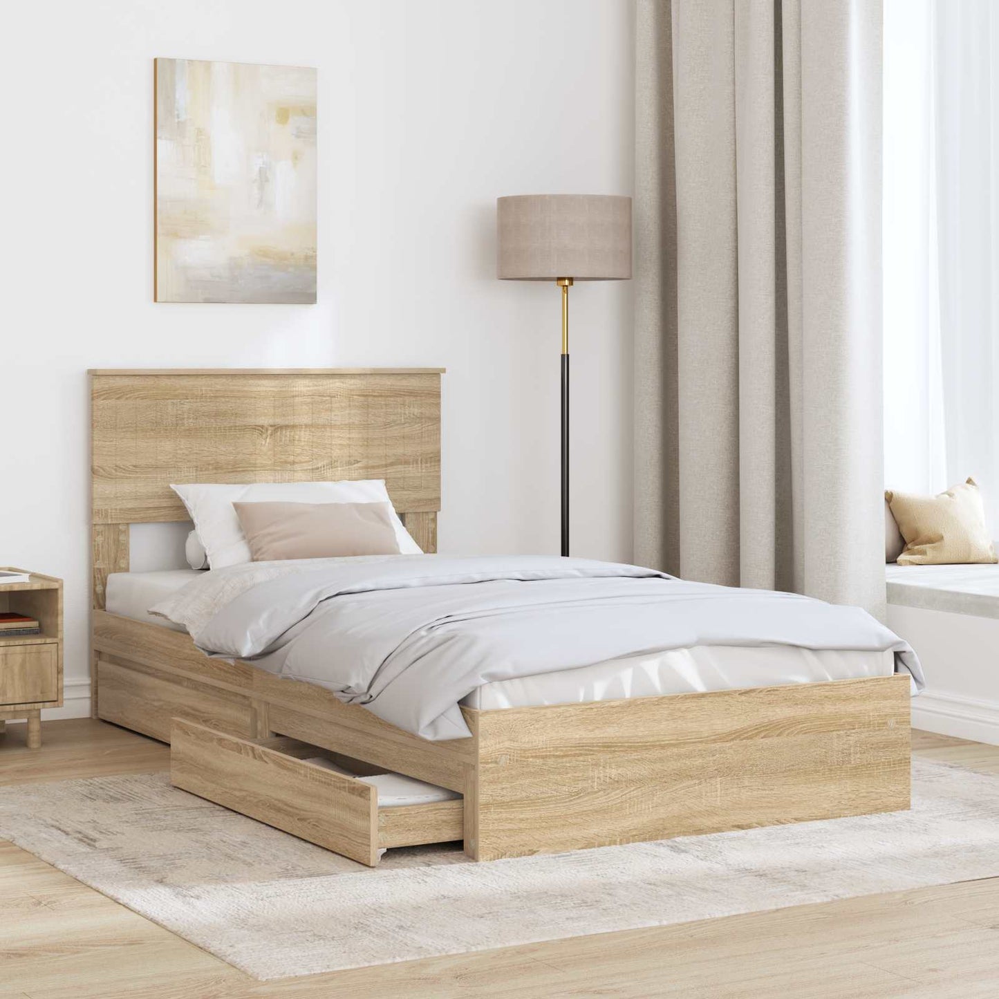 Storage Bed with Drawer Sonoma Oak 100 x 200 cm Engineered Wood