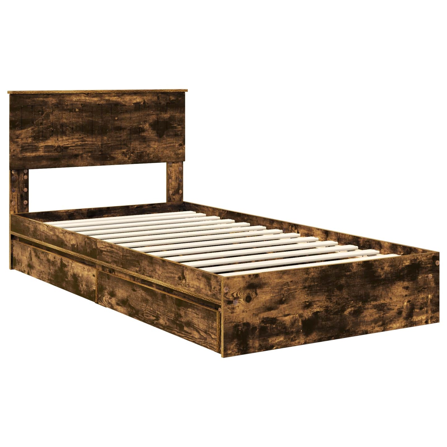 Storage Bed with Drawer Smoked Oak 100 x 200 cm Engineered Wood