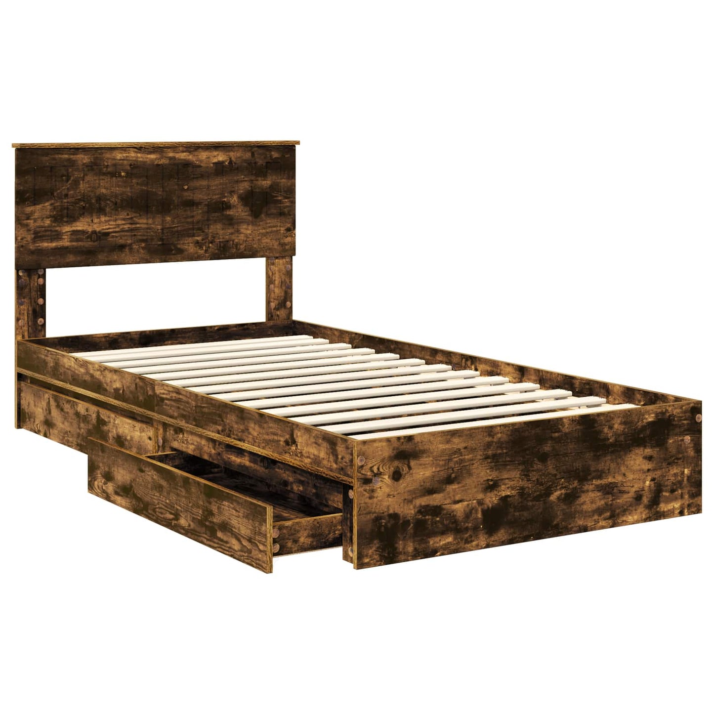 Storage Bed with Drawer Smoked Oak 100 x 200 cm Engineered Wood