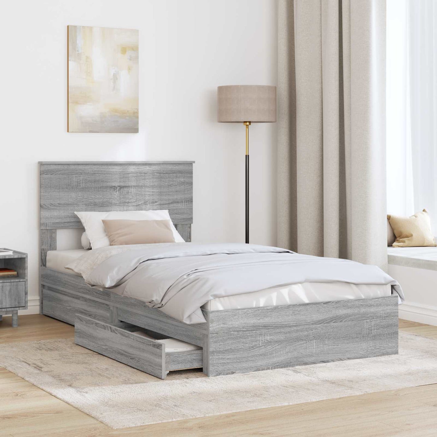Storage Bed Grey Sonoma 100 x 200 cm Engineered Wood