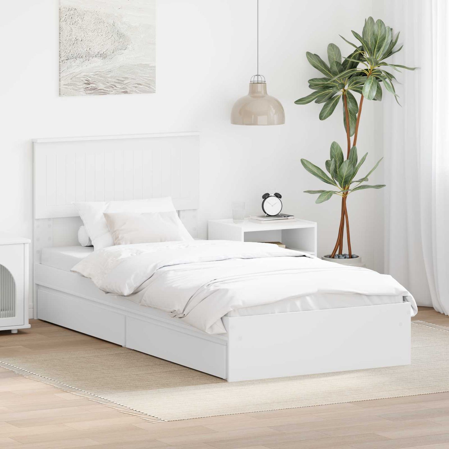 Storage Bed with Headboard White 90 x 200 cm Engineered Wood