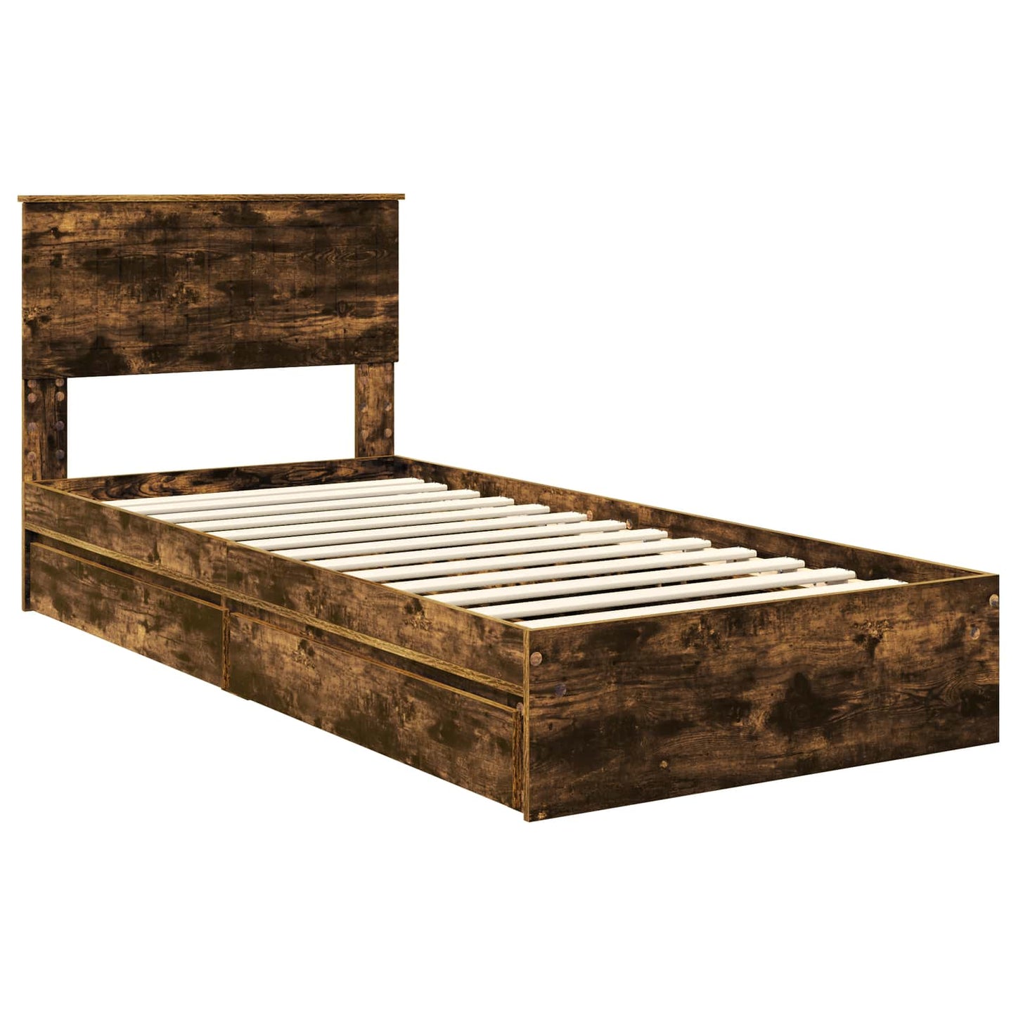 Storage Bed with Drawer Smoked Oak 90 x 200 cm Engineered Wood