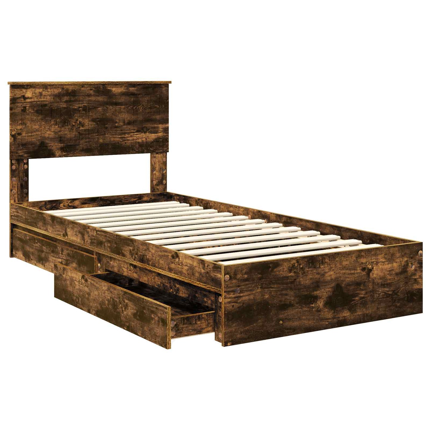 Storage Bed with Drawer Smoked Oak 90 x 200 cm Engineered Wood