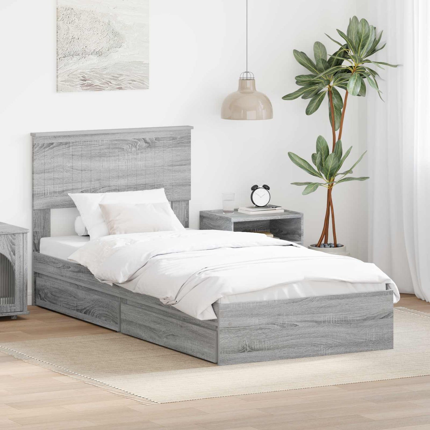 Storage Bed with Drawer Grey Sonoma 90 x 200 cm Engineered Wood