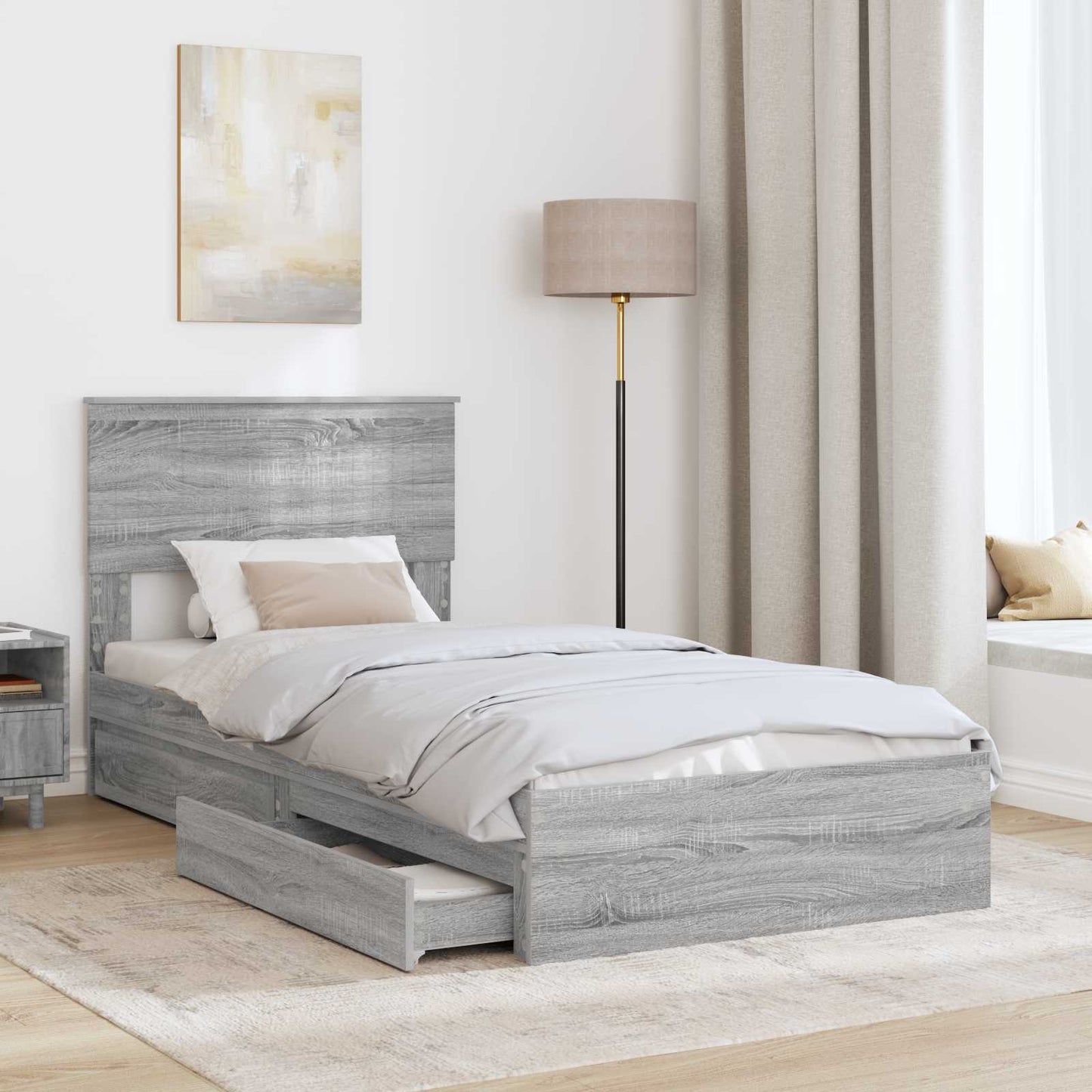 Storage Bed with Drawer Grey Sonoma 90 x 200 cm Engineered Wood