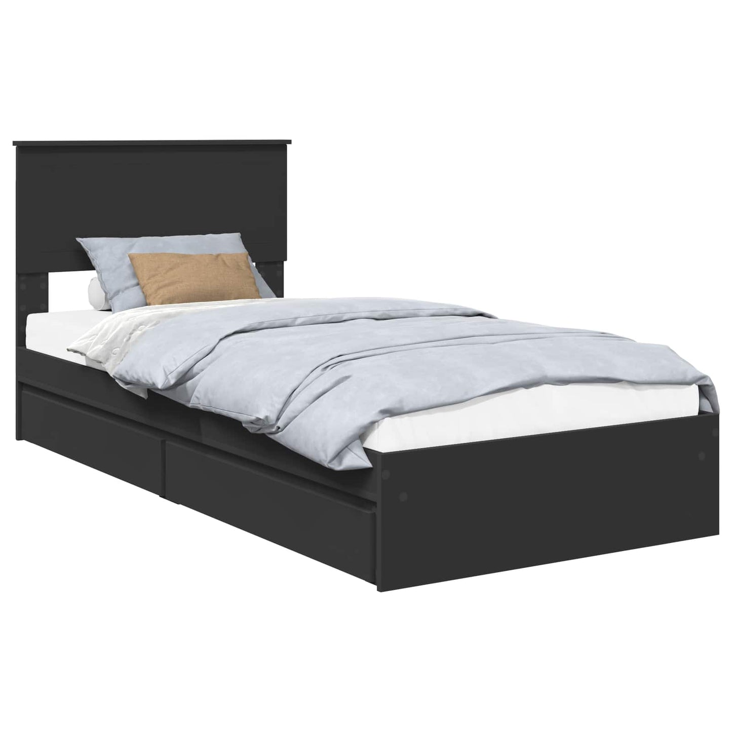 Storage Bed with Headboard Black 90 x 190 cm Engineered Wood