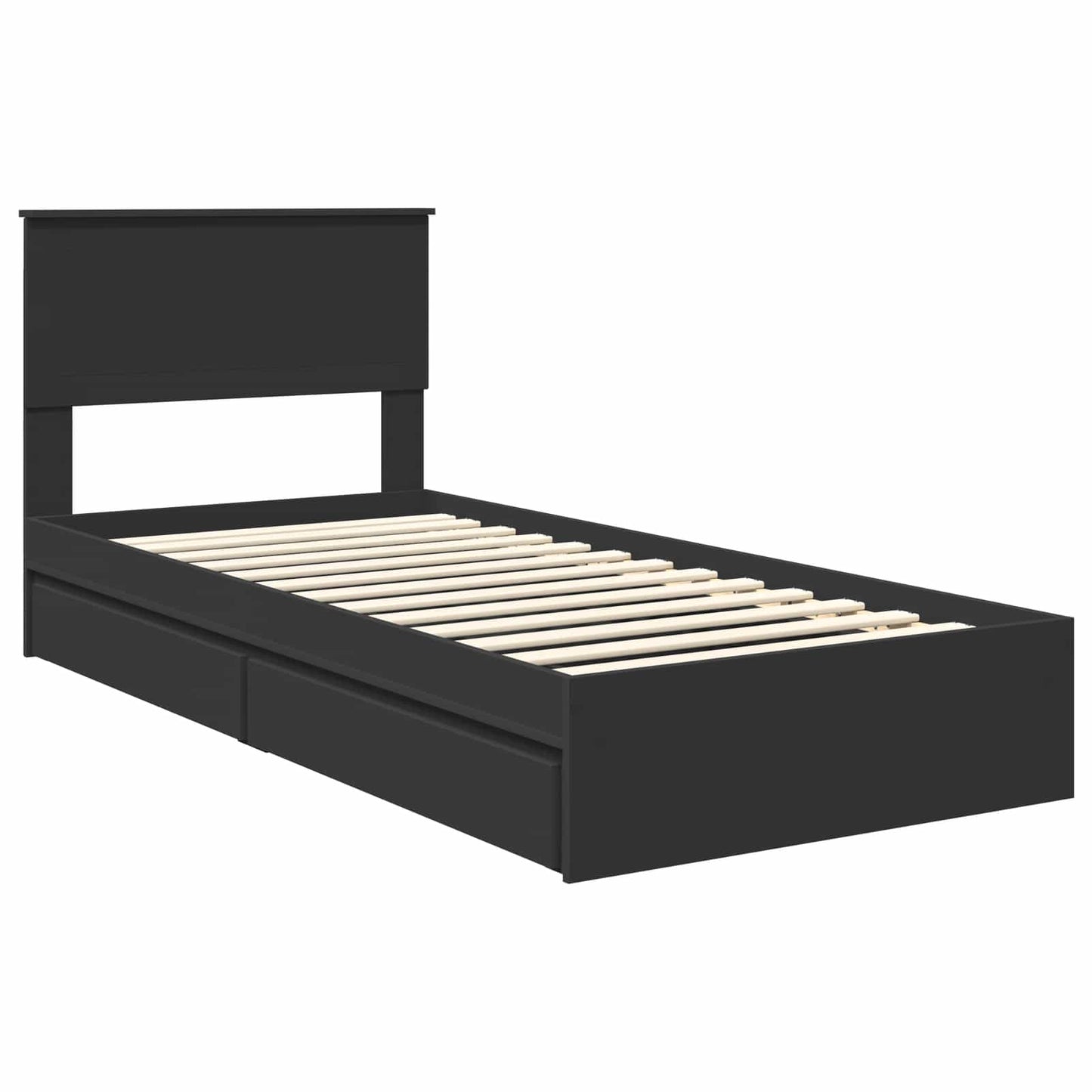 Storage Bed with Headboard Black 90 x 190 cm Engineered Wood