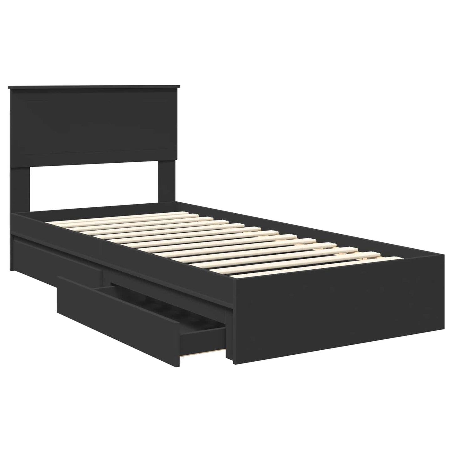 Storage Bed with Headboard Black 90 x 190 cm Engineered Wood