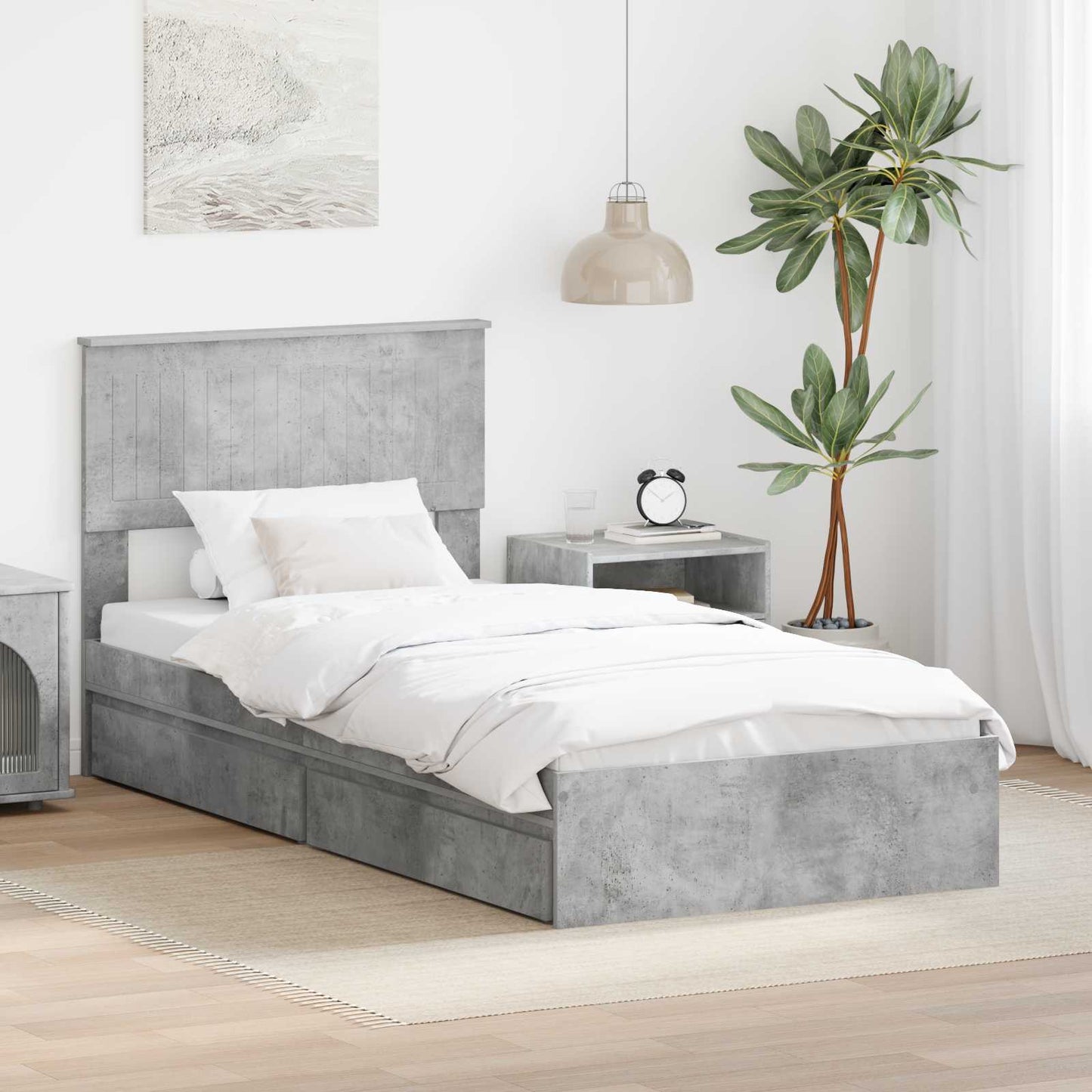 Storage Bed Concrete Grey 90 x 190 cm Engineered Wood