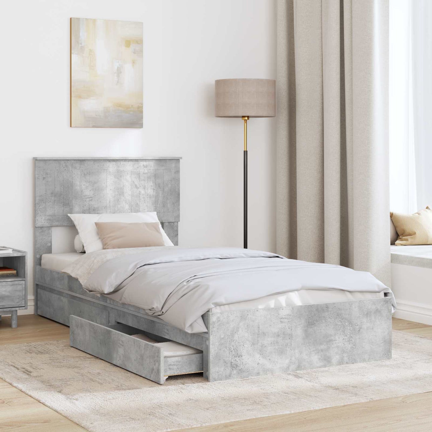 Storage Bed Concrete Grey 90 x 190 cm Engineered Wood