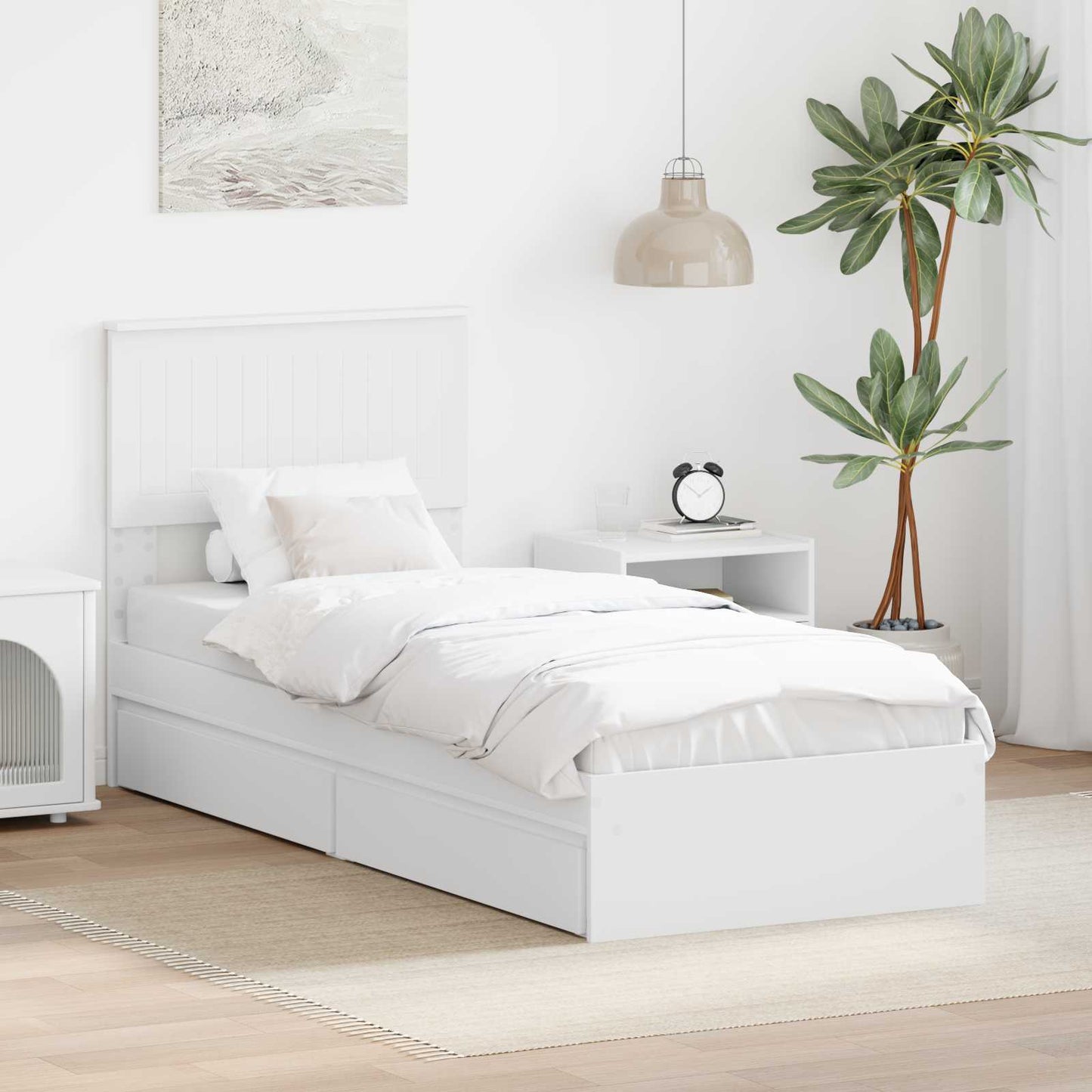 Storage Bed with Headboard White 75 x 190 cm Engineered Wood