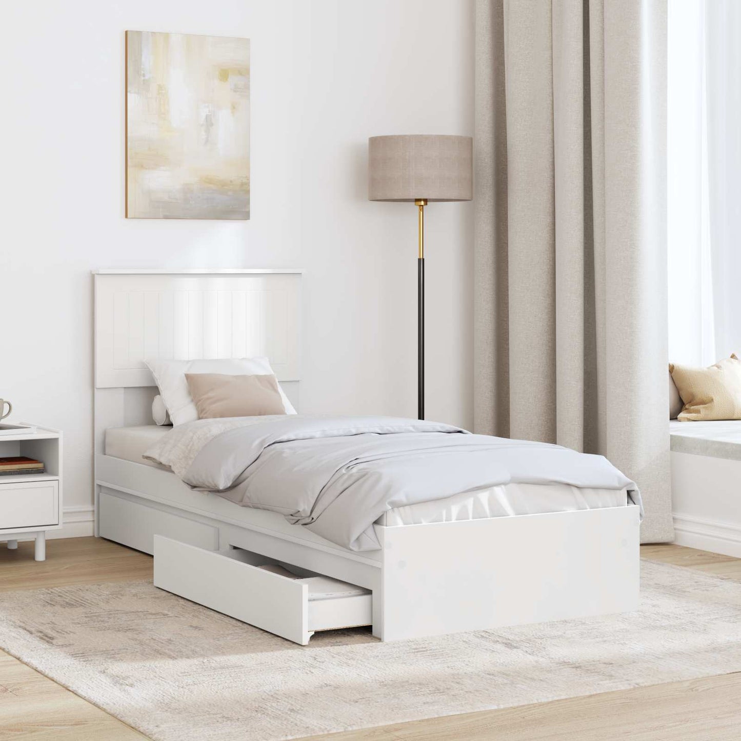 Storage Bed with Headboard White 75 x 190 cm Engineered Wood