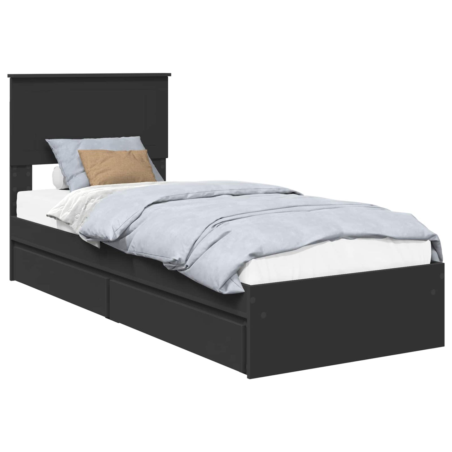 Storage Bed with Headboard Black 75 x 190 cm Engineered Wood