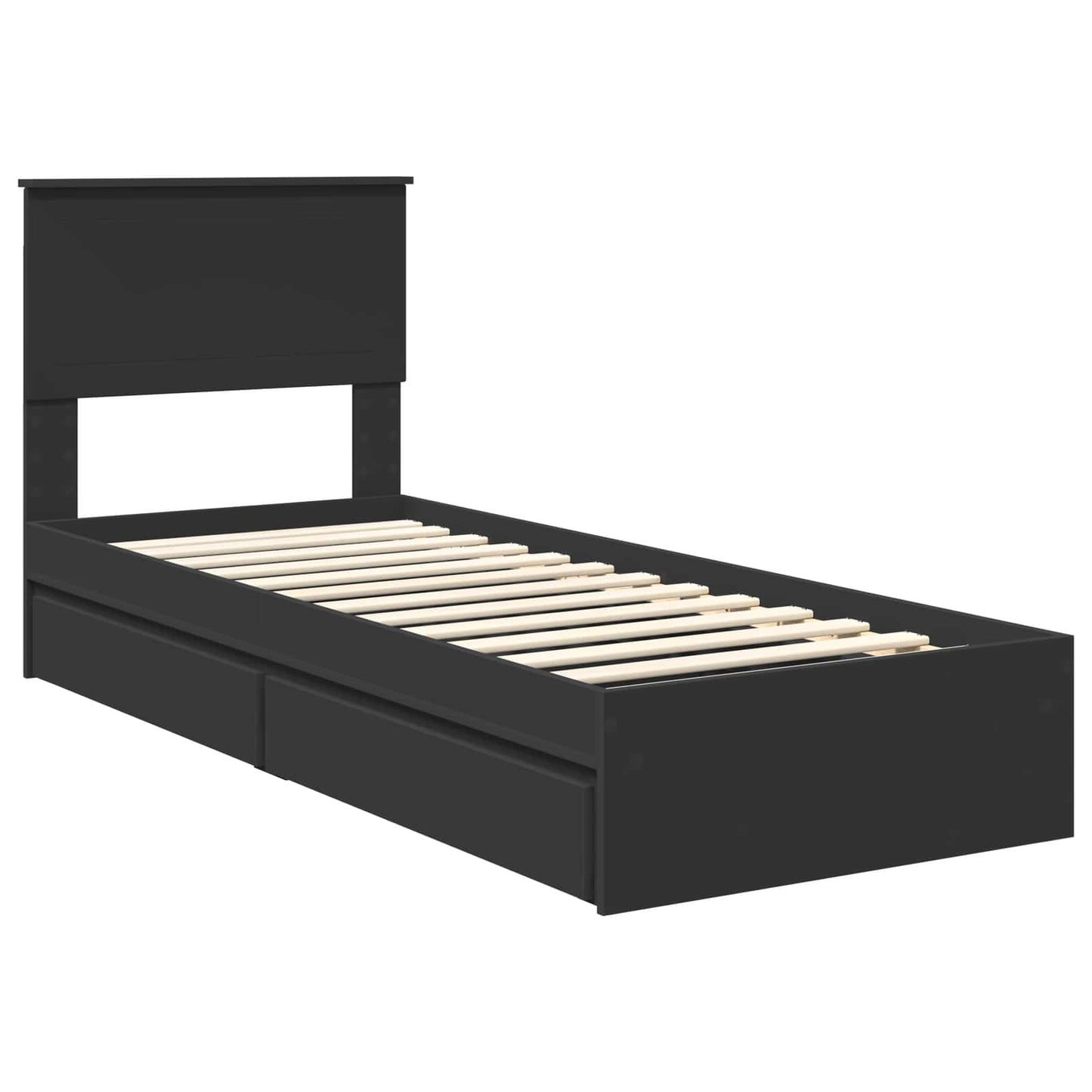 Storage Bed with Headboard Black 75 x 190 cm Engineered Wood