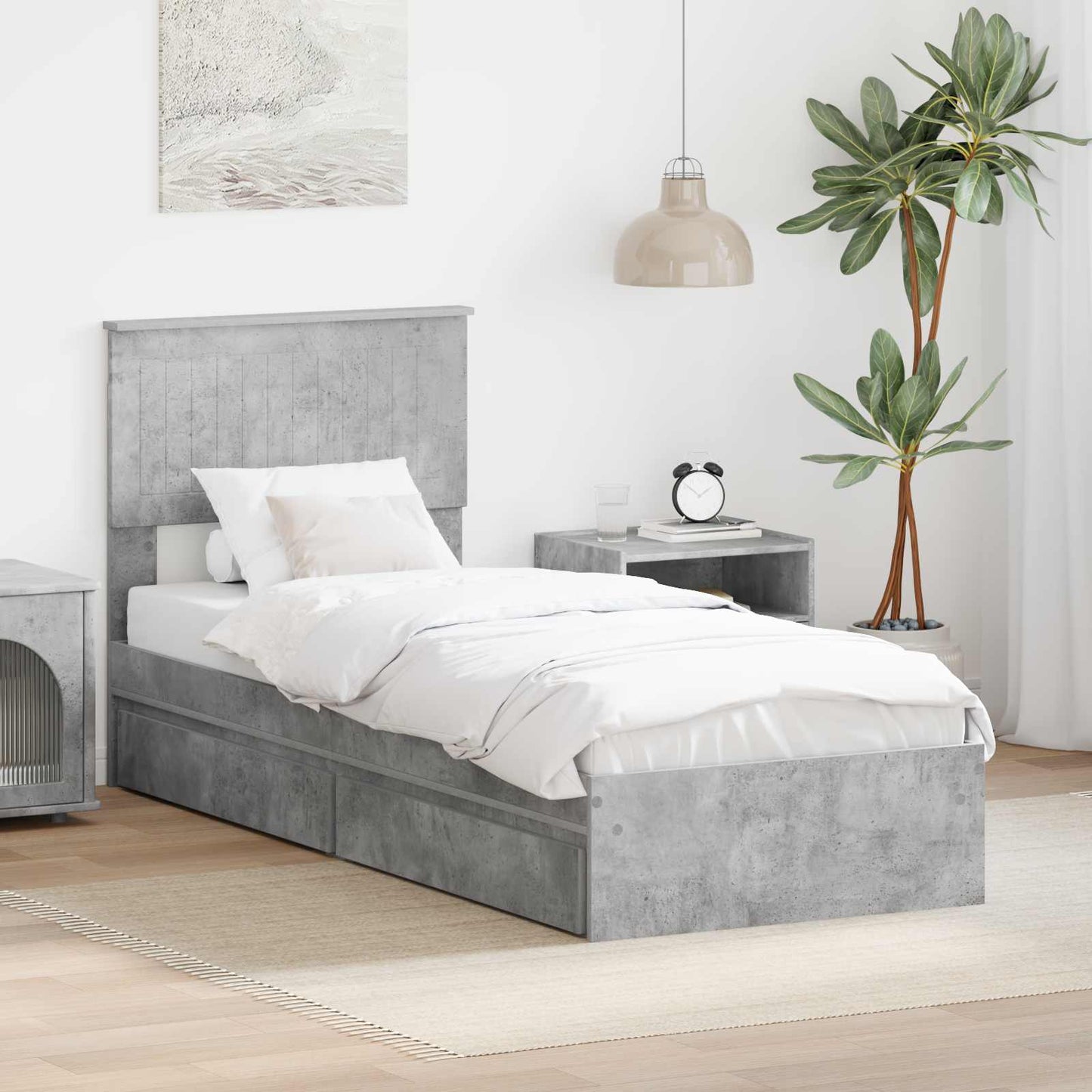 Storage Bed Concrete Grey 75 x 190 cm Engineered Wood