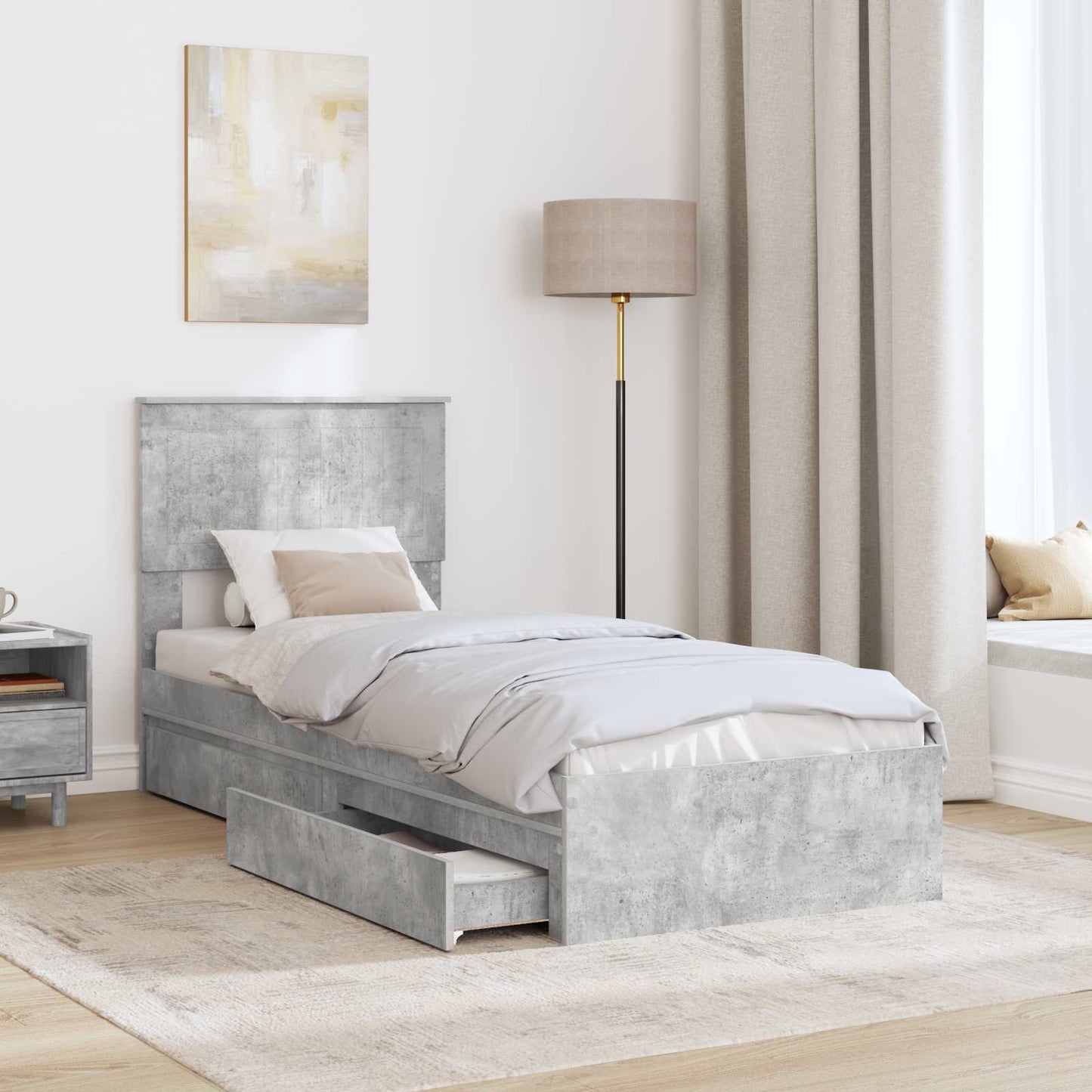 Storage Bed Concrete Grey 75 x 190 cm Engineered Wood