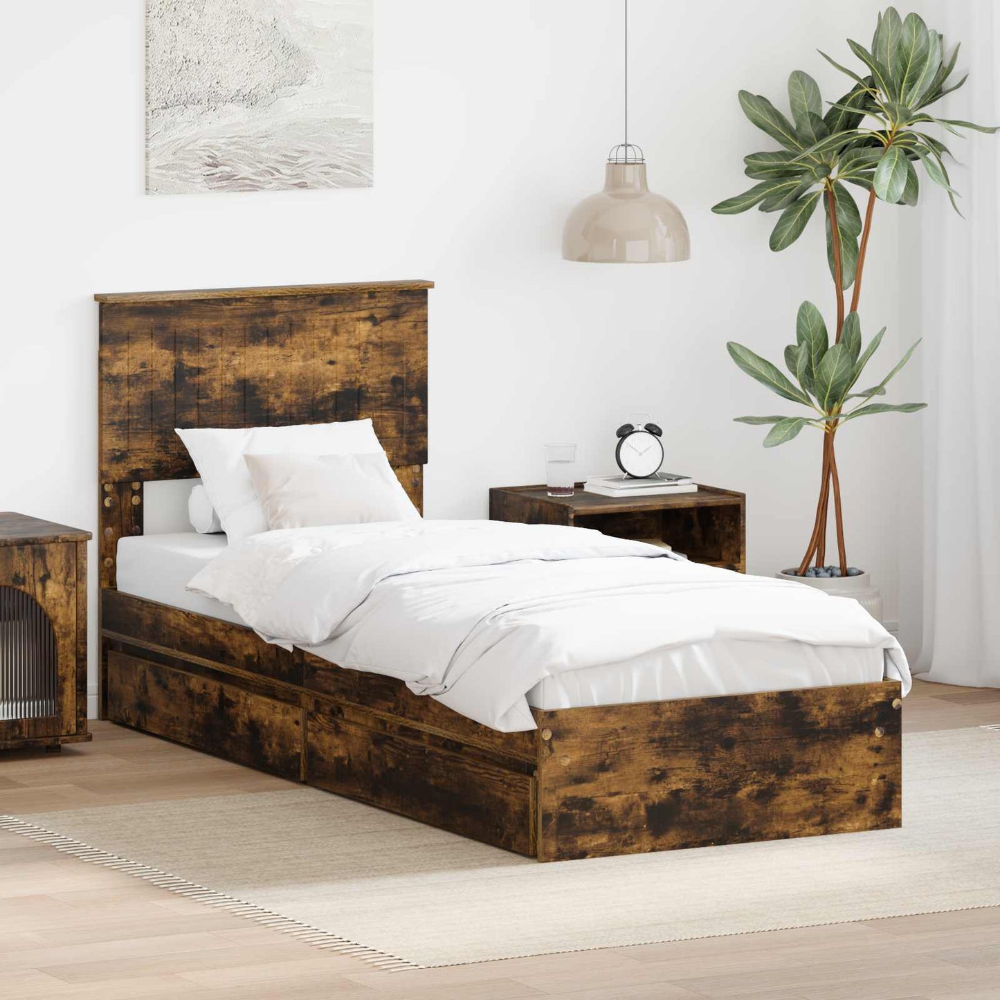 Storage Bed with Drawer Smoked Oak 75 x 190 cm Engineered Wood