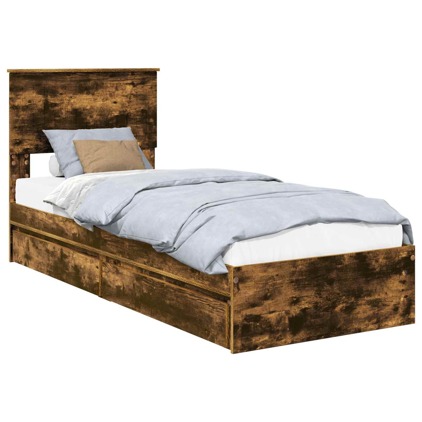 Storage Bed with Drawer Smoked Oak 75 x 190 cm Engineered Wood